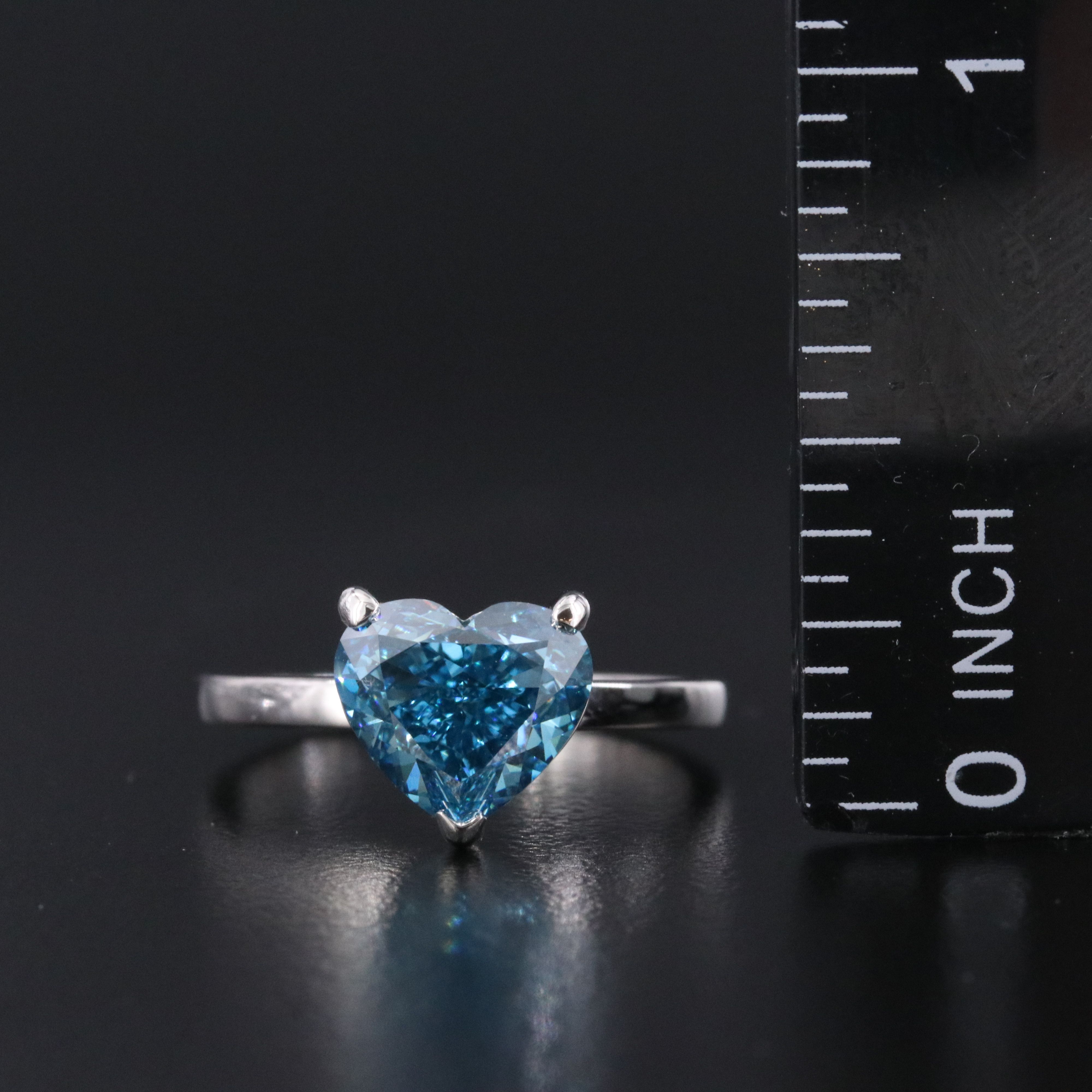 Platinum 3.01 CT Lab Grown Fancy Vivid Blue Diamond Ring with IGI Report