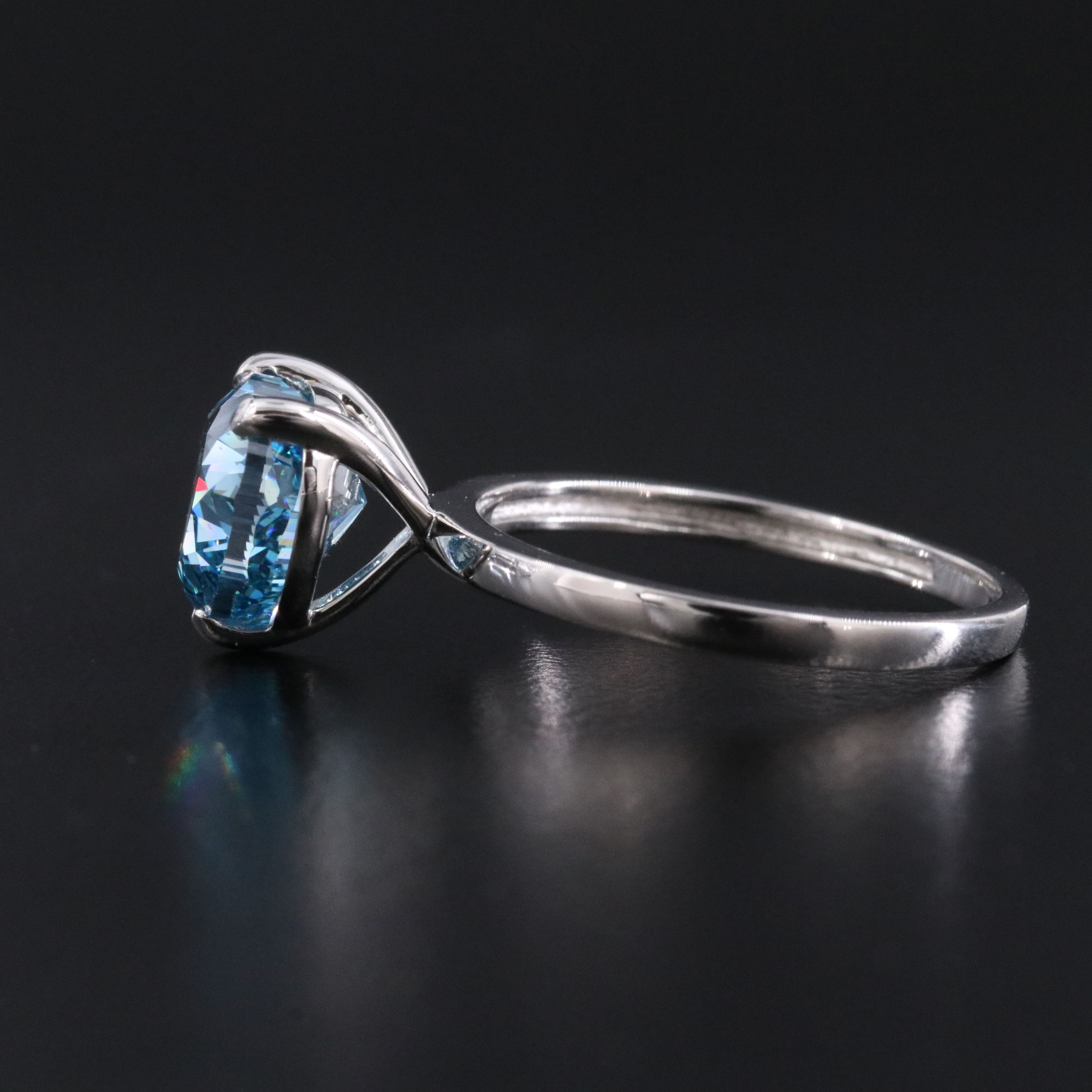 Platinum 3.01 CT Lab Grown Fancy Vivid Blue Diamond Ring with IGI Report