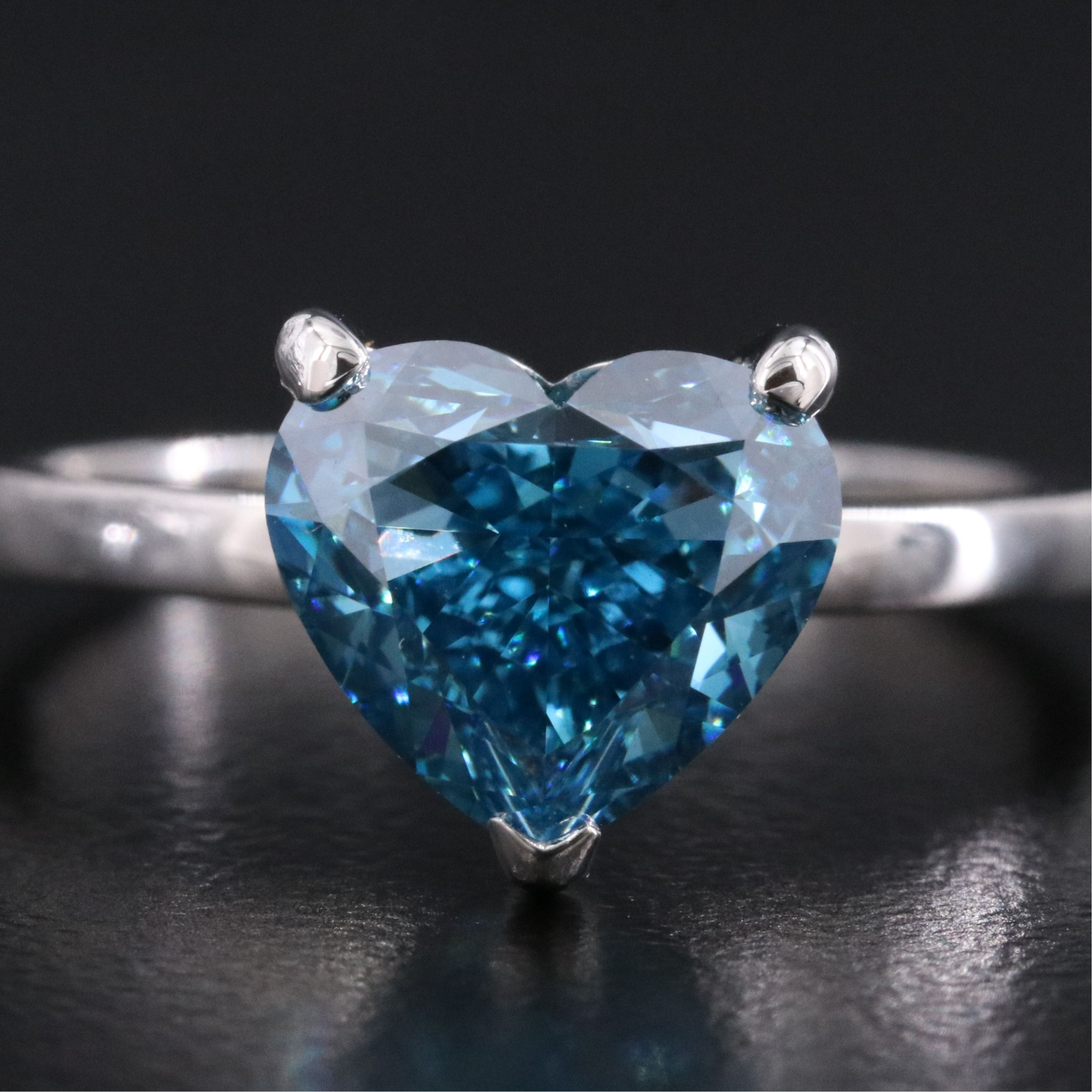 Platinum 3.01 CT Lab Grown Fancy Vivid Blue Diamond Ring with IGI Report