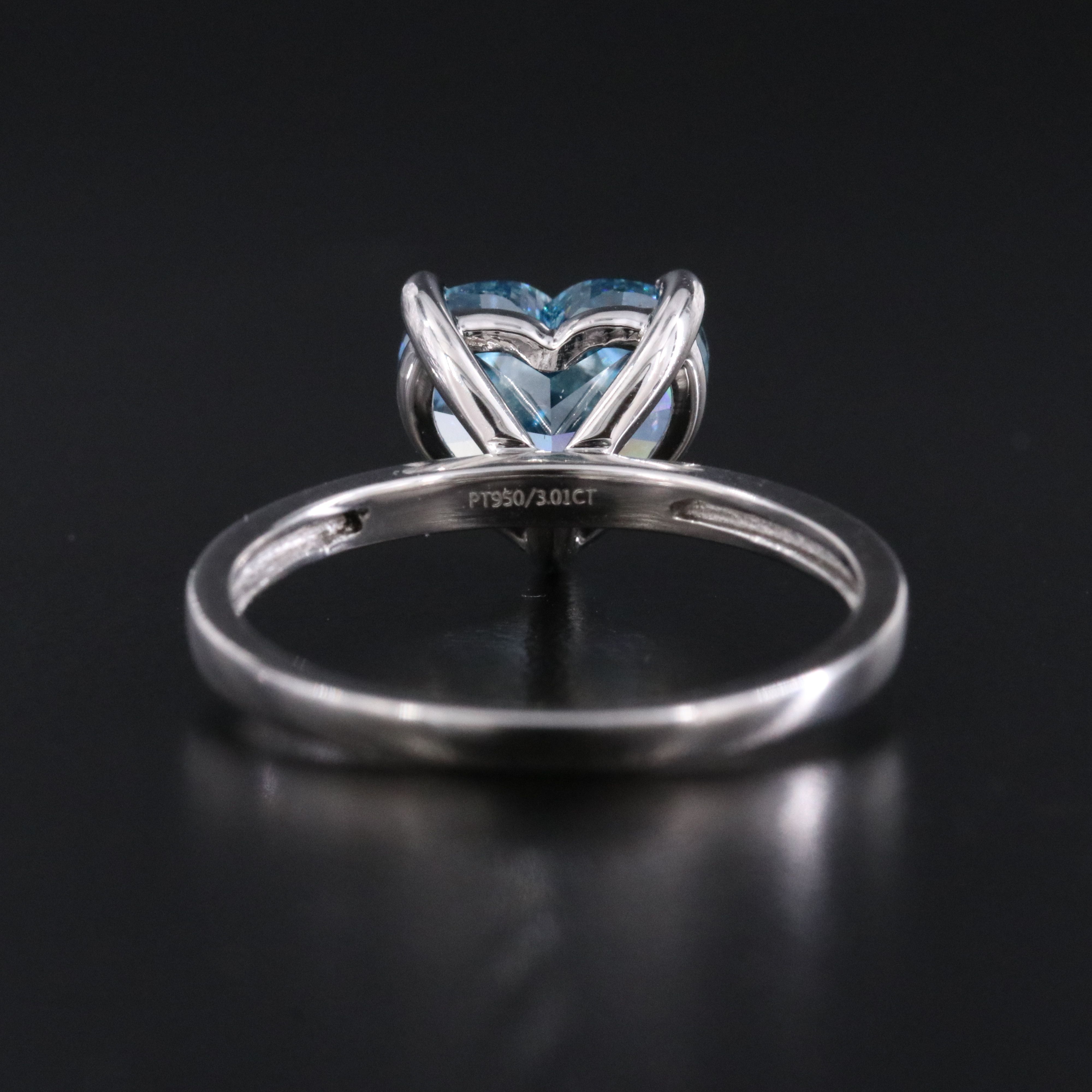 Platinum 3.01 CT Lab Grown Fancy Vivid Blue Diamond Ring with IGI Report