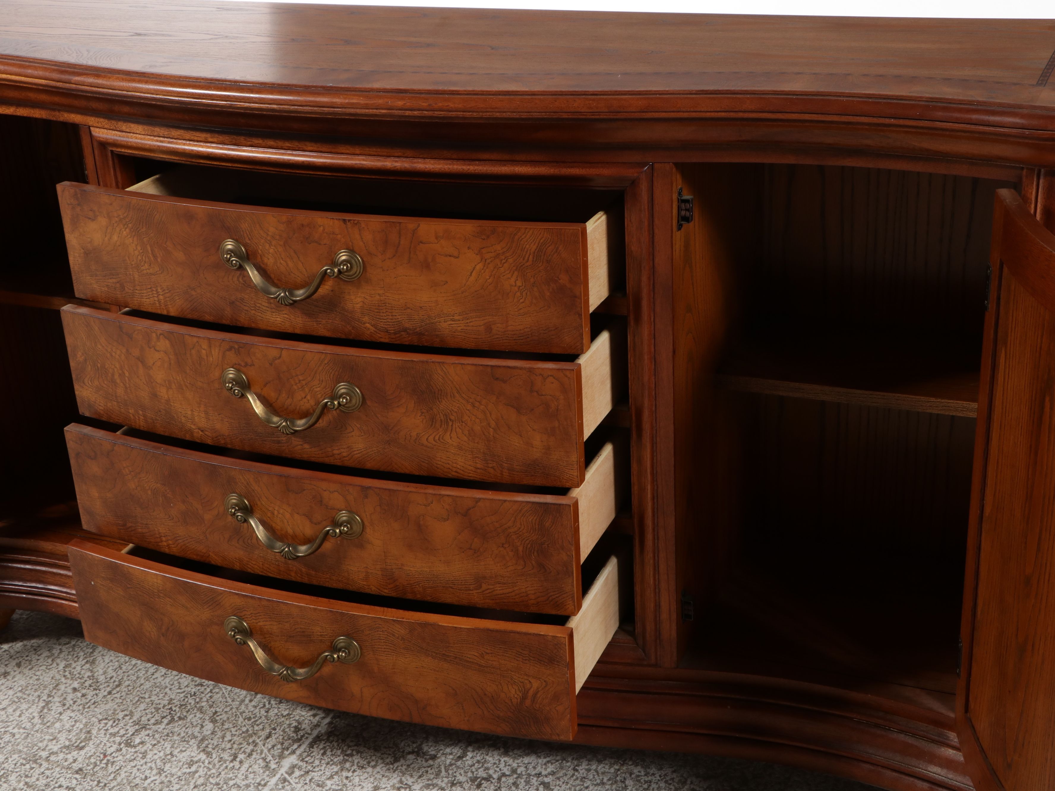 Mediterranean Revival Burled Serpentine Sideboard