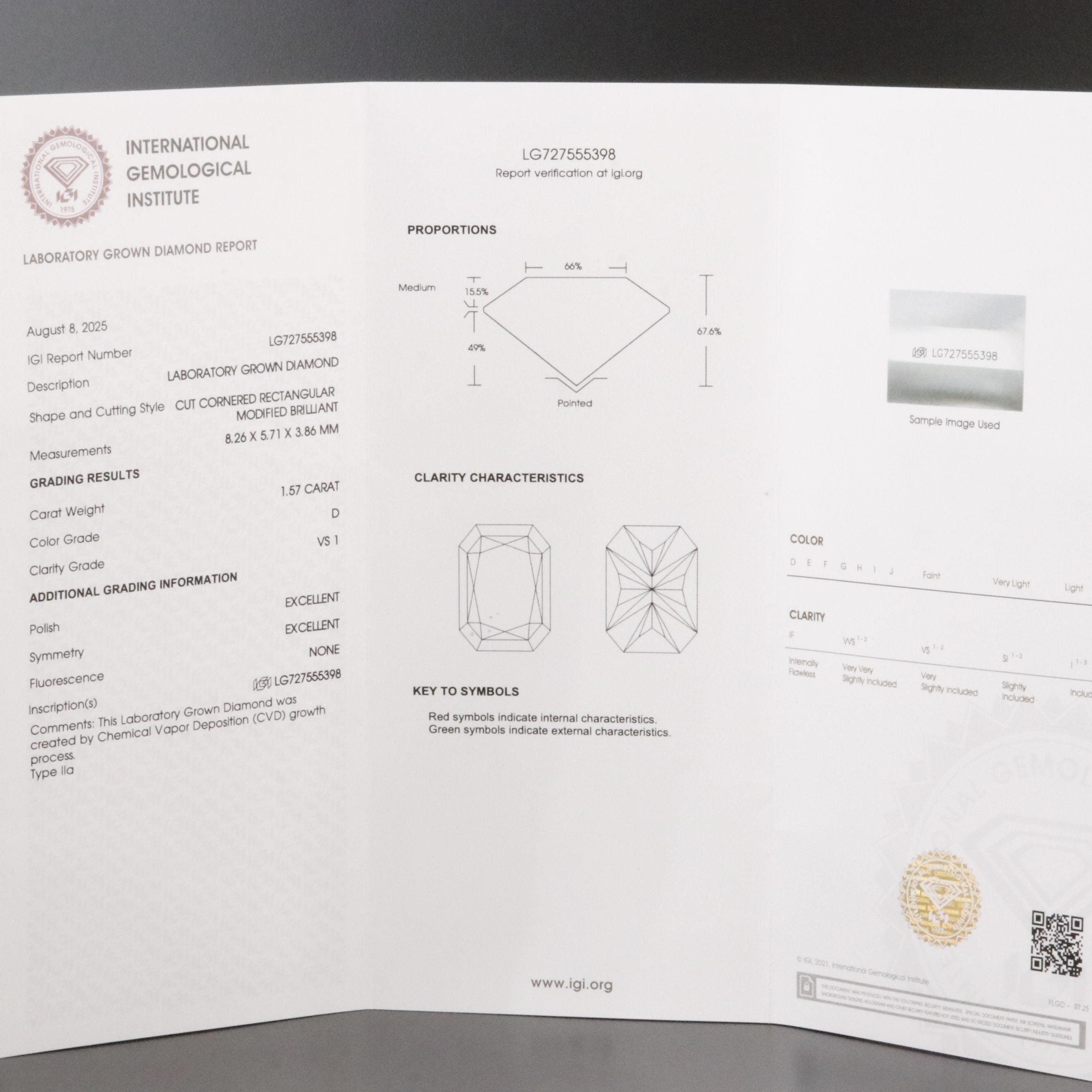 Loose 1.57 CT Lab Grown Diamond with IGI Report