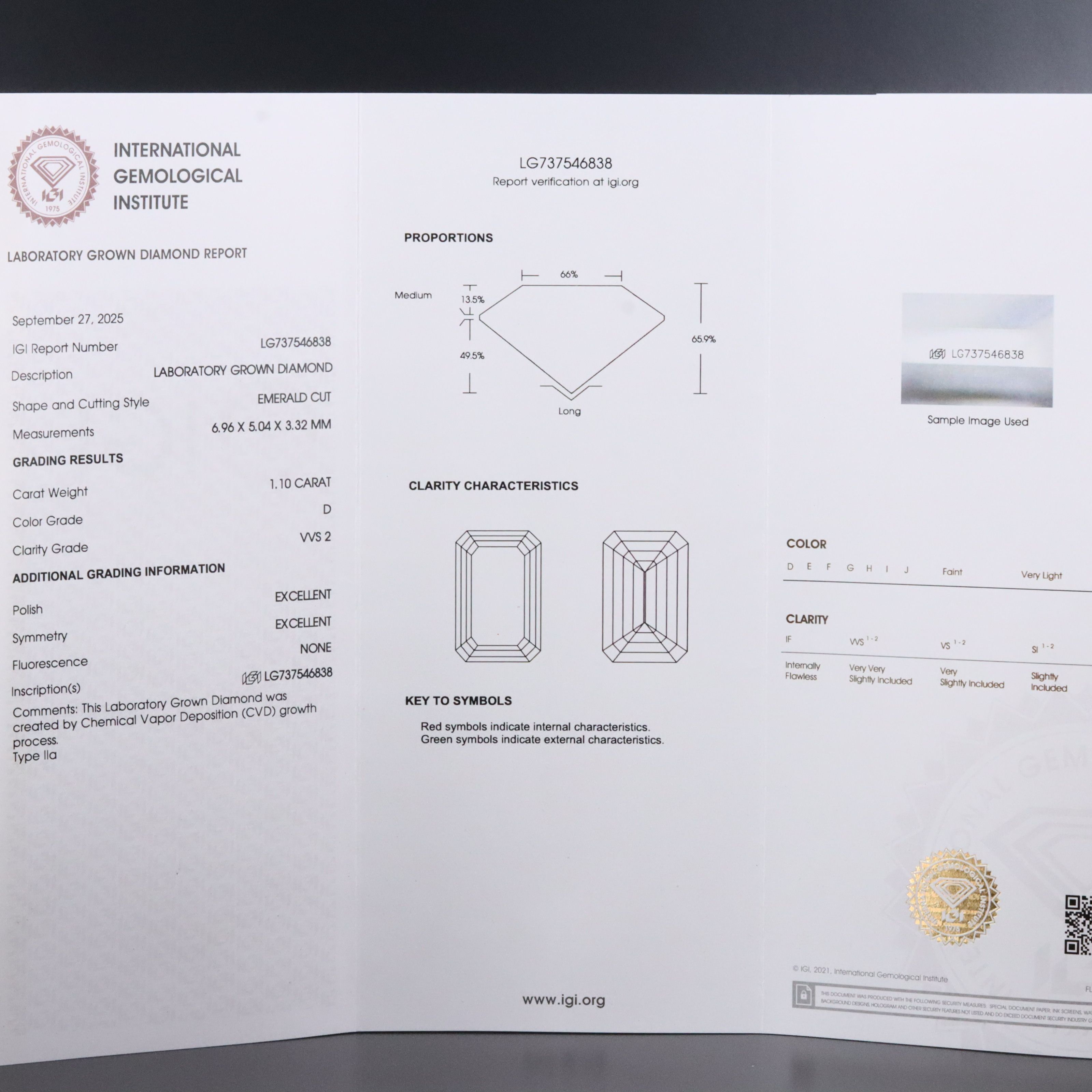 Loose 1.10 CT Lab Grown Diamond with IGI Report