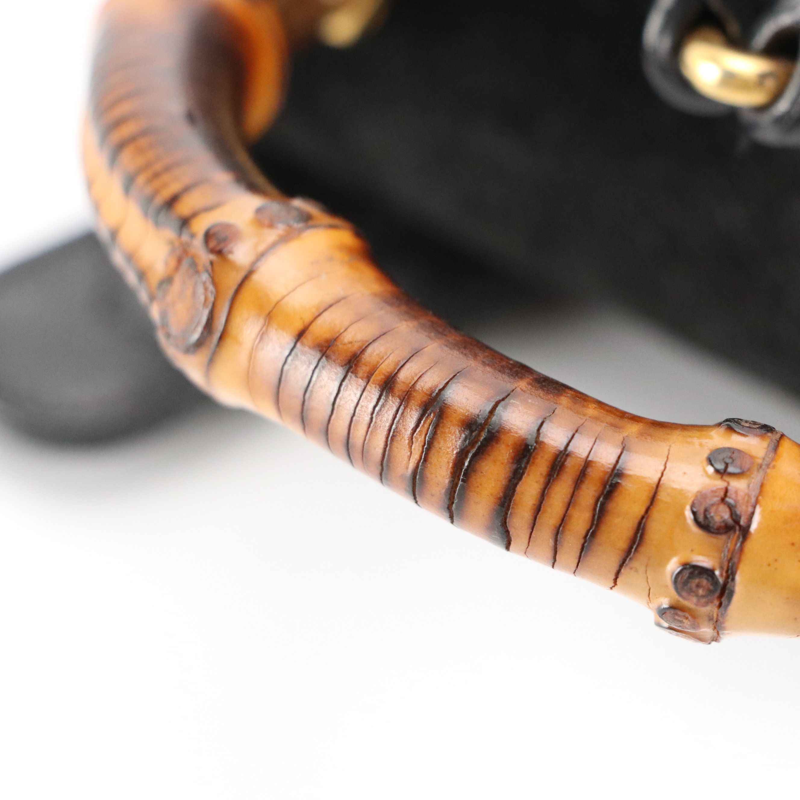 Gucci Small Bamboo Handle Drawstring Backpack in Black Suede and Leather