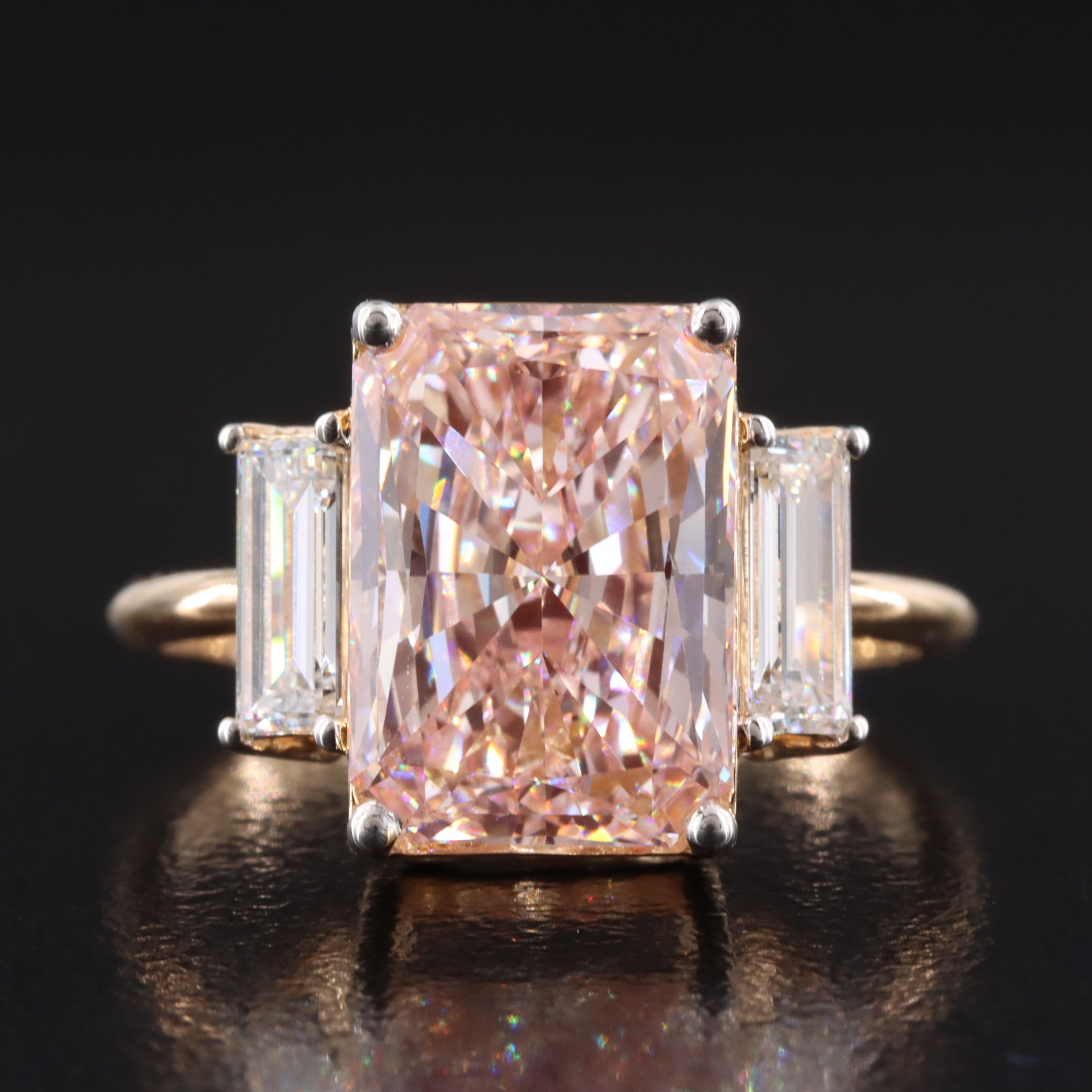 18K 4.49 CTW Lab Grown Diamond Ring with Fancy Vivid Pink Center and IGI Report