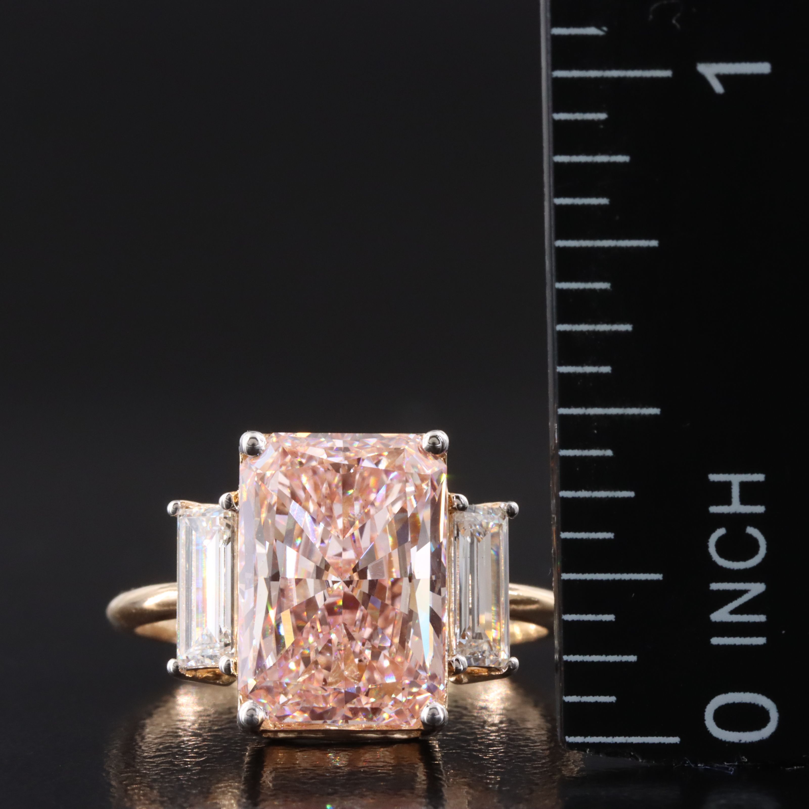 18K 4.49 CTW Lab Grown Diamond Ring with Fancy Vivid Pink Center and IGI Report