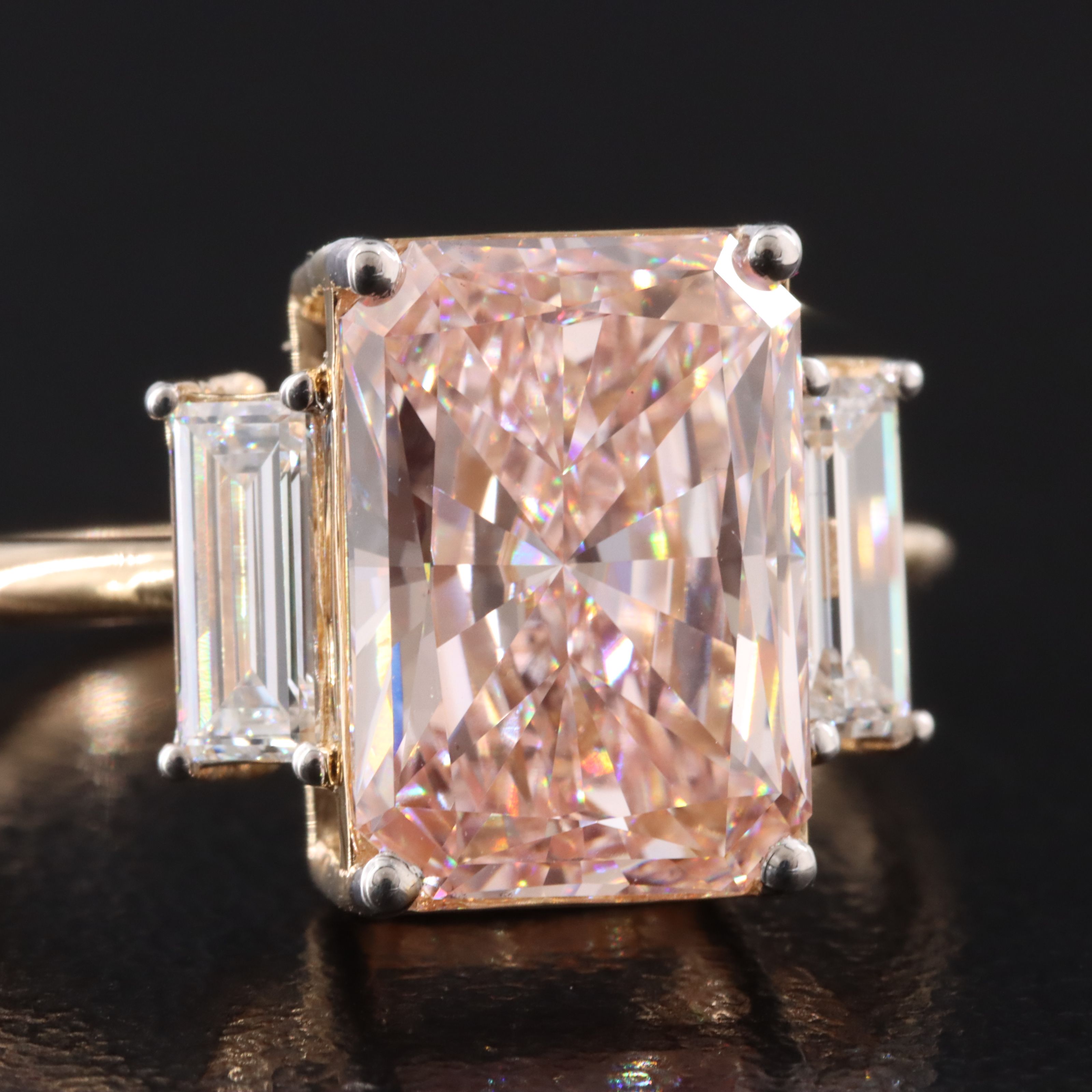 18K 4.49 CTW Lab Grown Diamond Ring with Fancy Vivid Pink Center and IGI Report