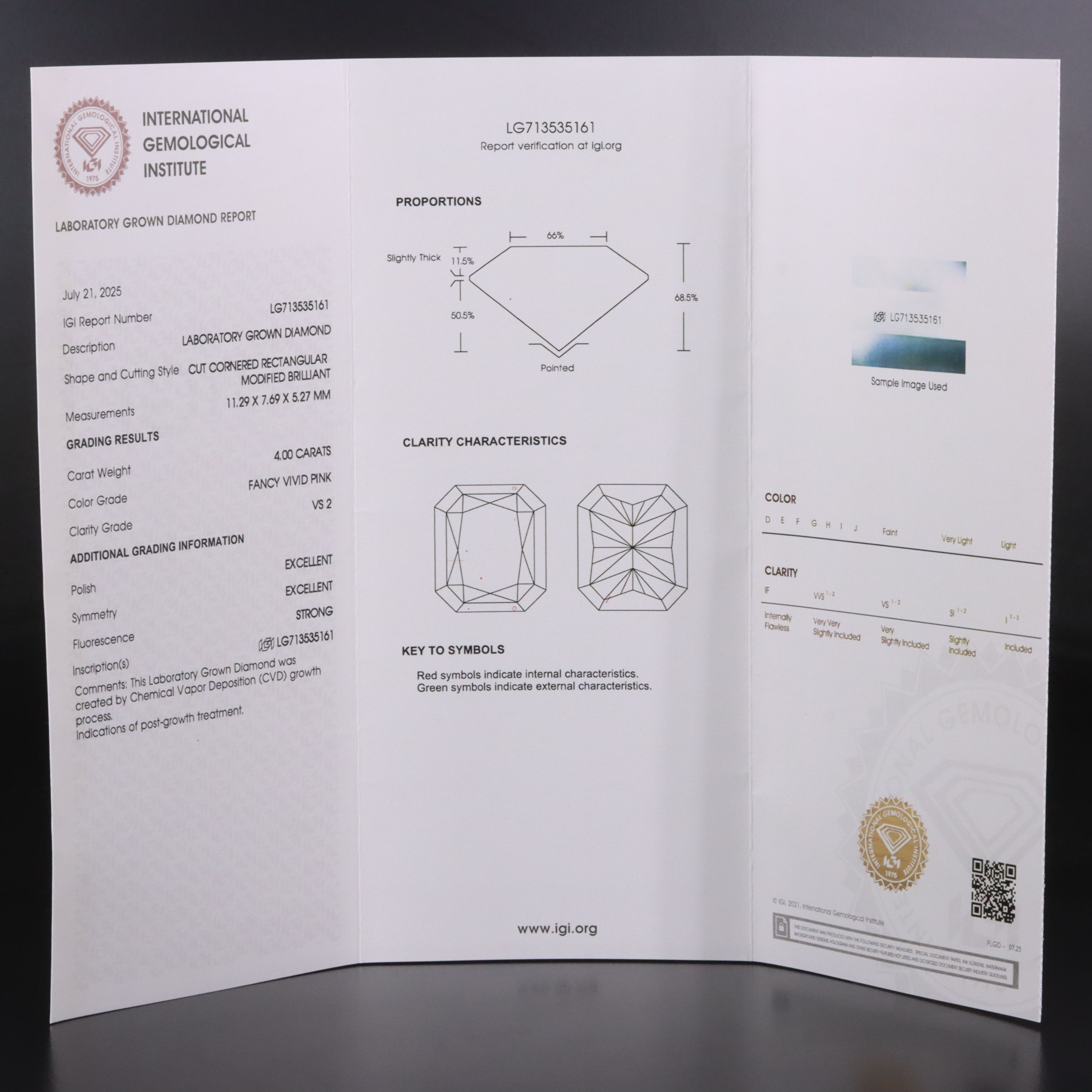 18K 4.49 CTW Lab Grown Diamond Ring with Fancy Vivid Pink Center and IGI Report