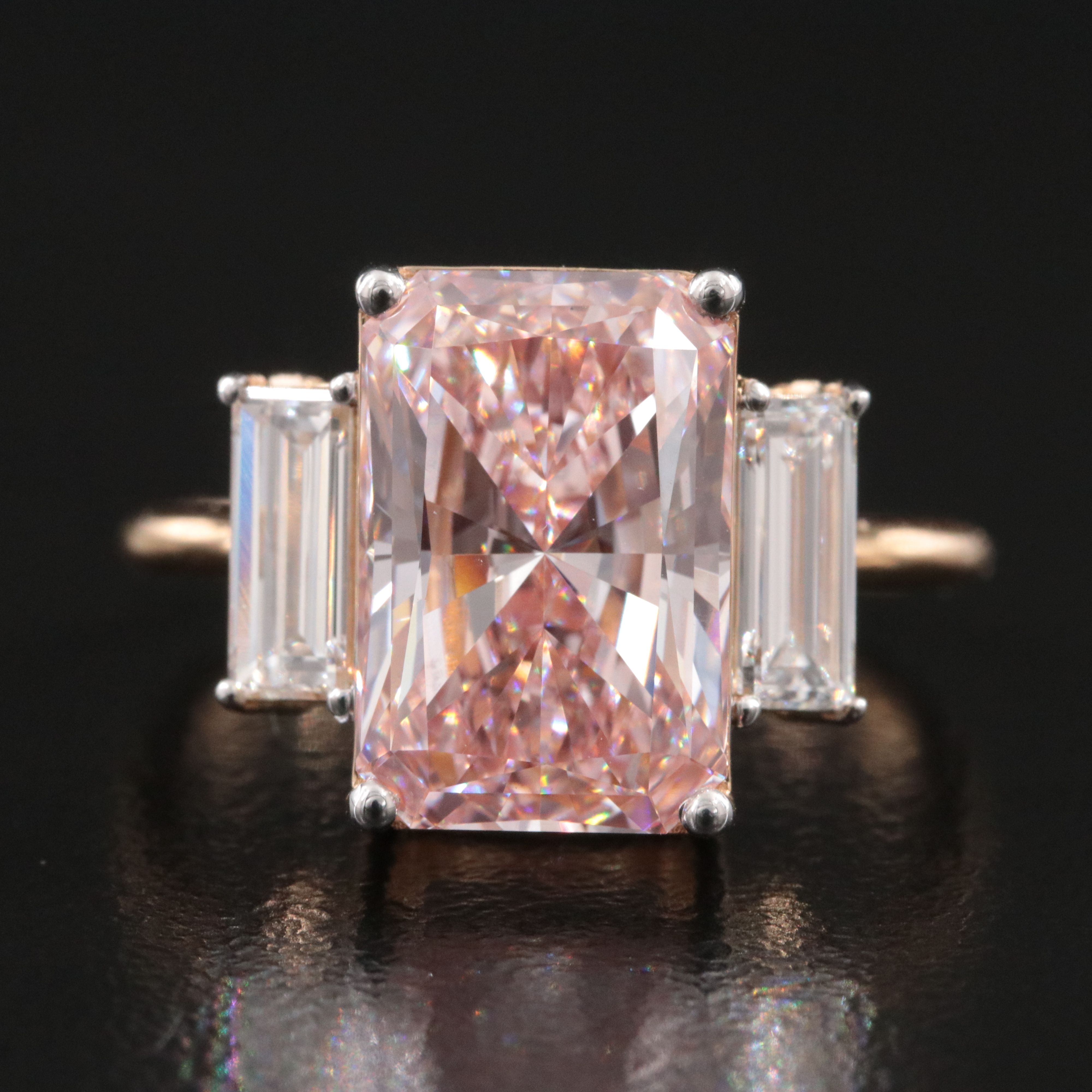 18K 4.51 CTW Lab Grown Diamond Ring with Fancy Intense Pink Center & IGI Report