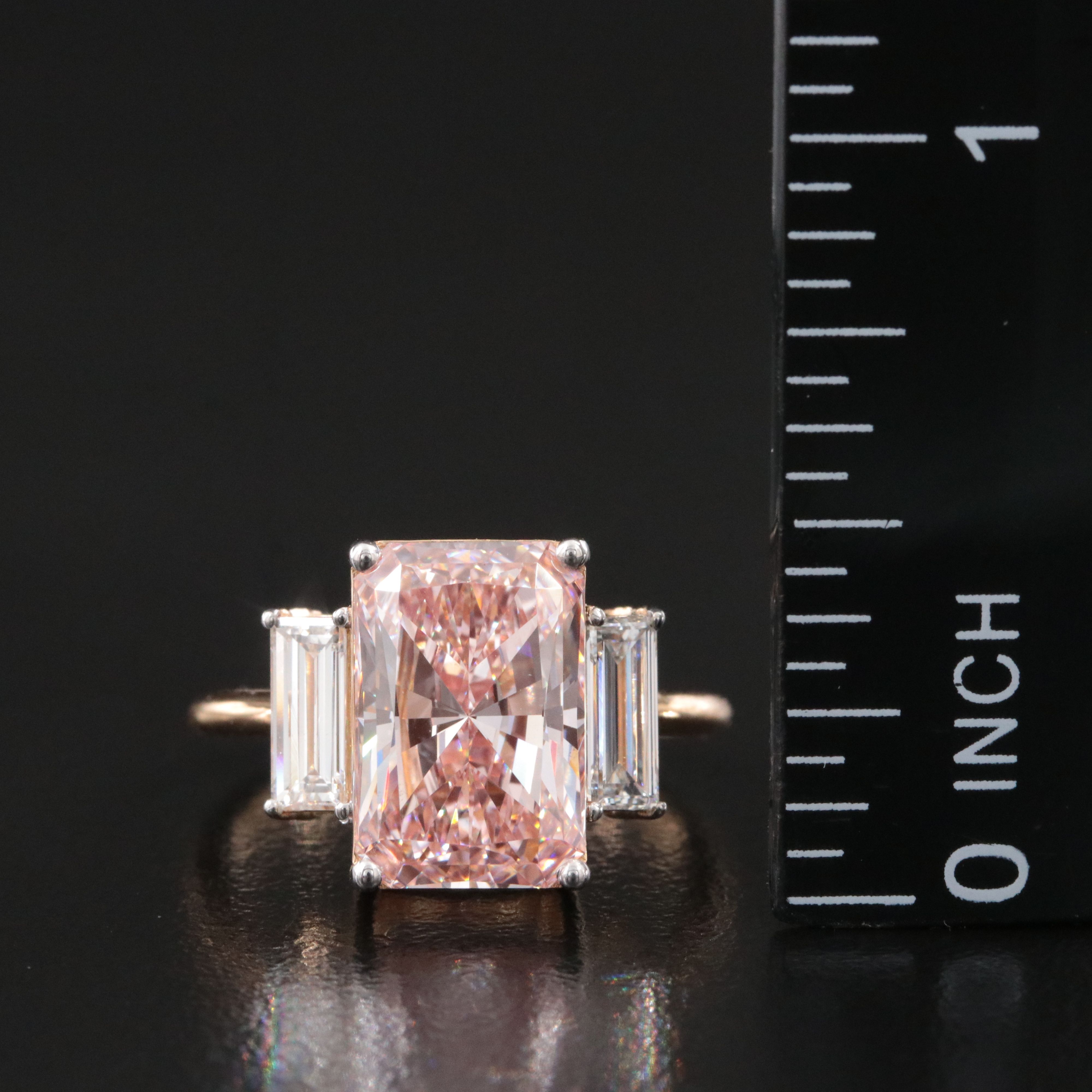18K 4.51 CTW Lab Grown Diamond Ring with Fancy Intense Pink Center & IGI Report