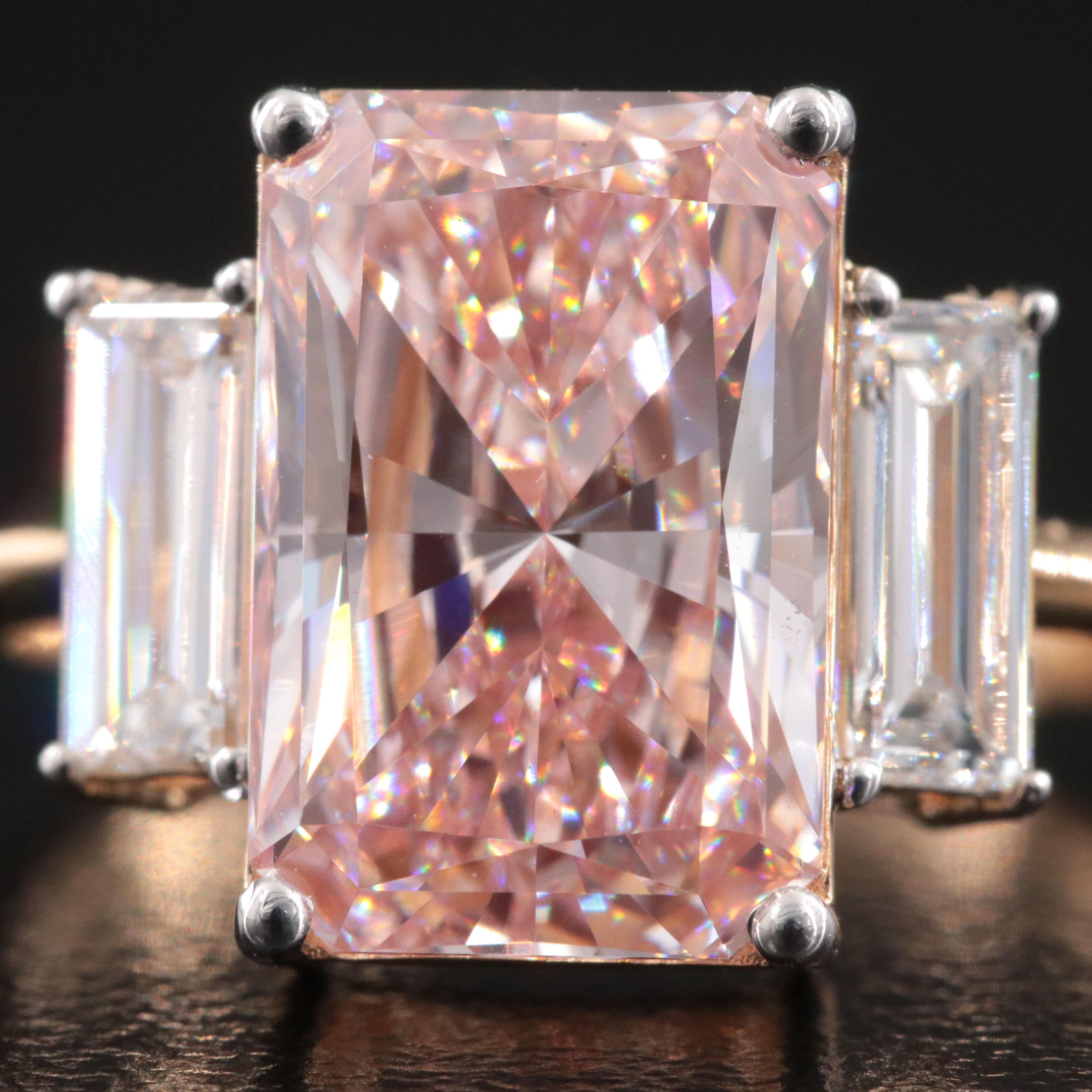 18K 4.51 CTW Lab Grown Diamond Ring with Fancy Intense Pink Center & IGI Report