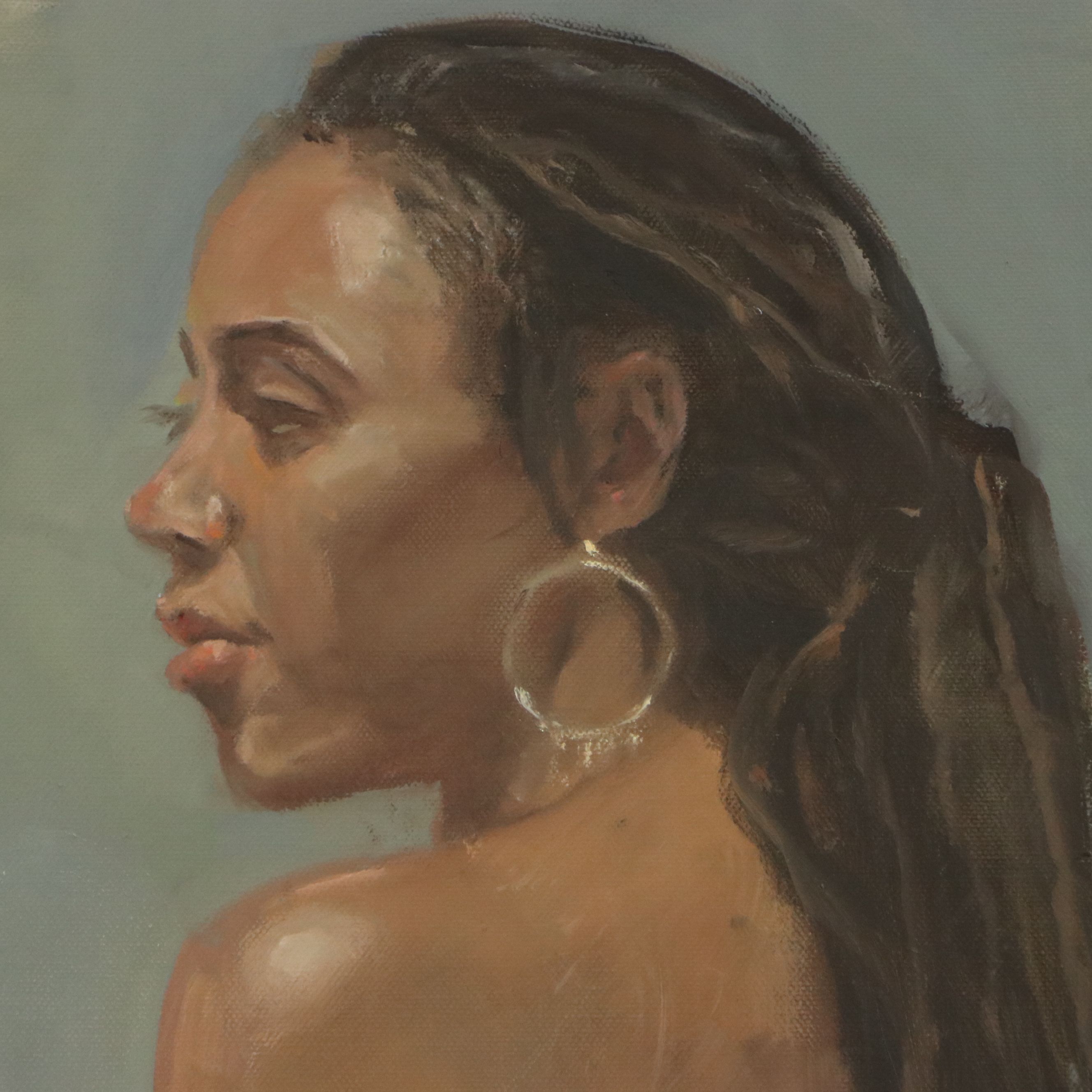Larry Griggs Oil Painting of Seated Female Nude in Profile