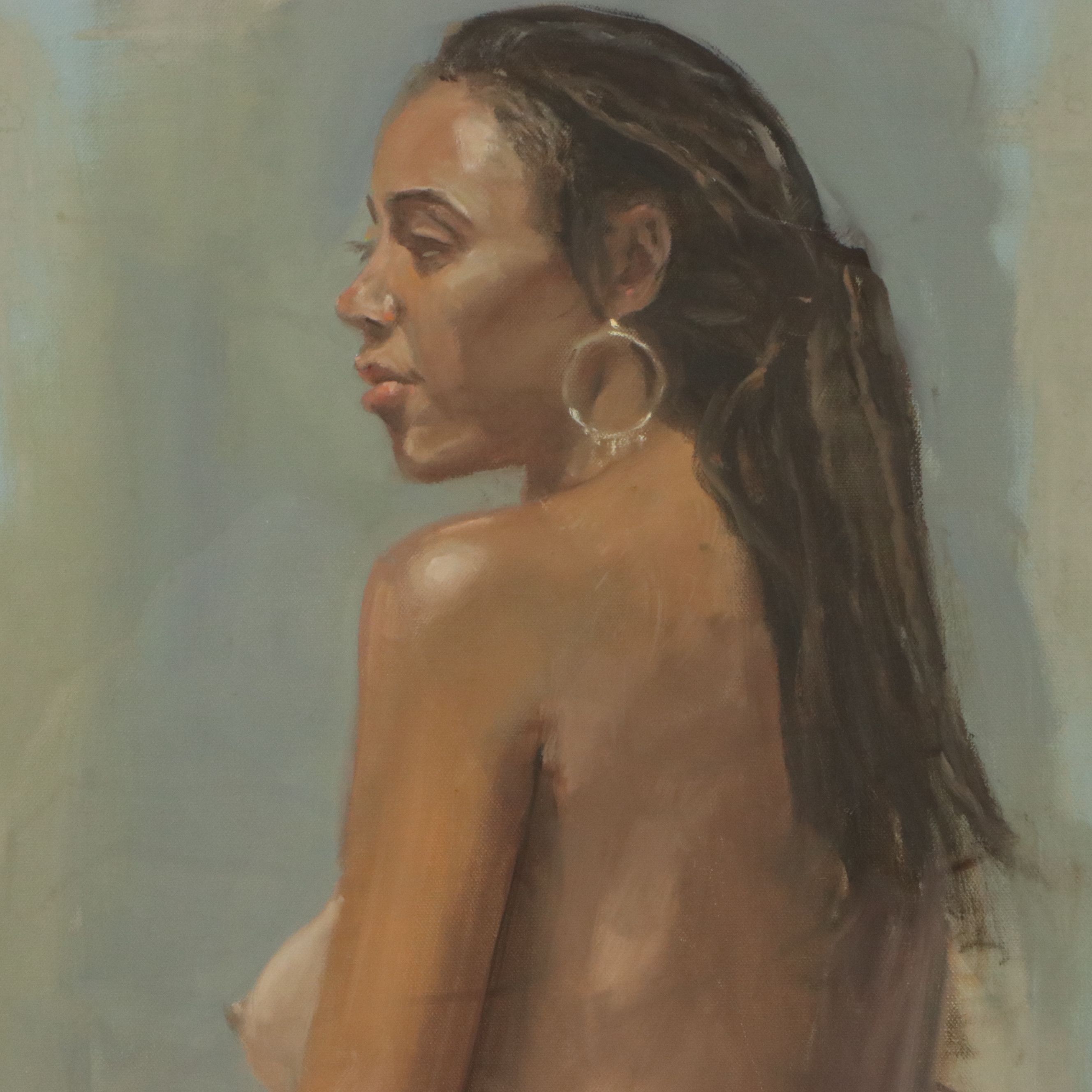 Larry Griggs Oil Painting of Seated Female Nude in Profile