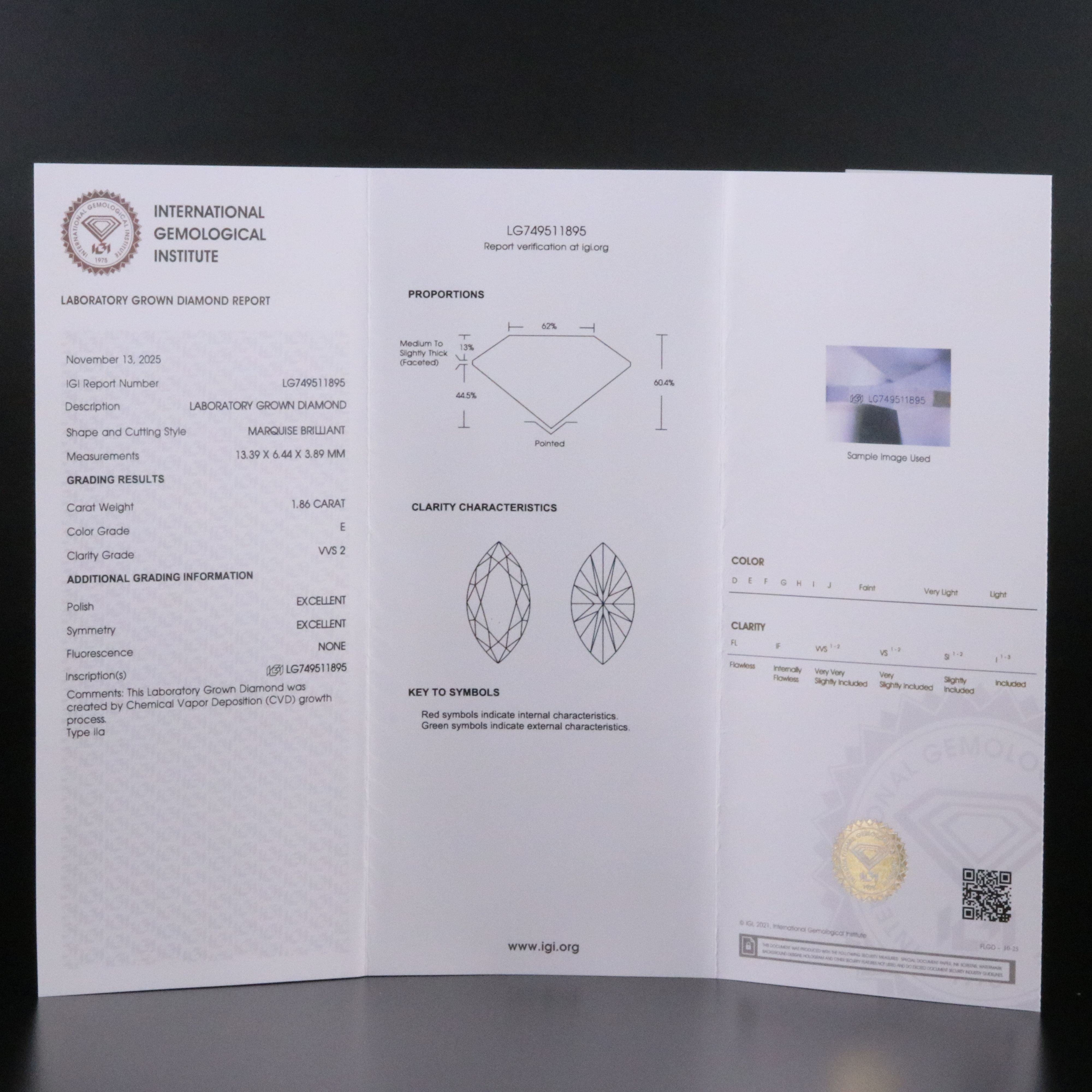 Loose 1.86 CT Lab Grown Diamond with IGI Report