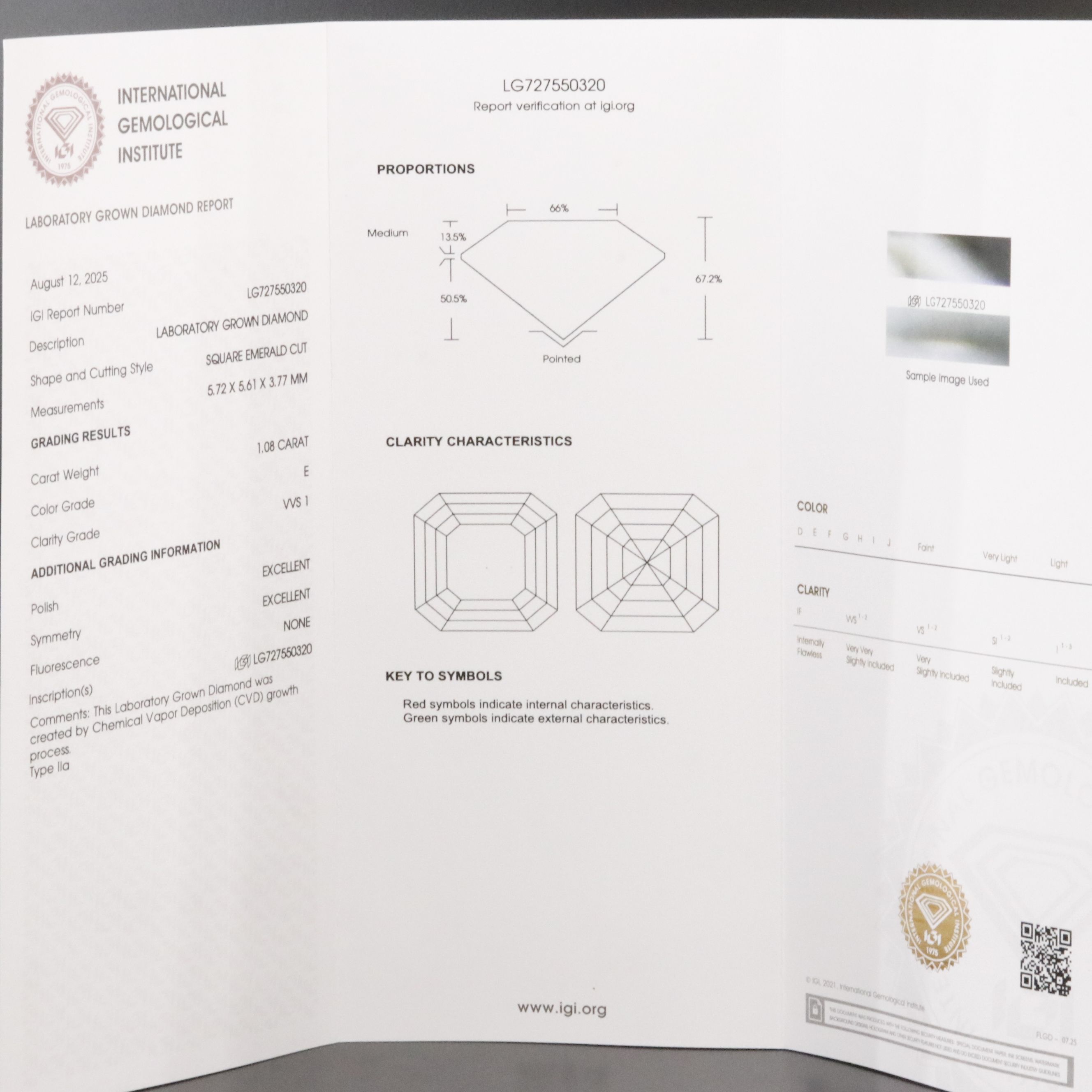 Loose 1.08 CT Lab Grown Diamond with IGI Report