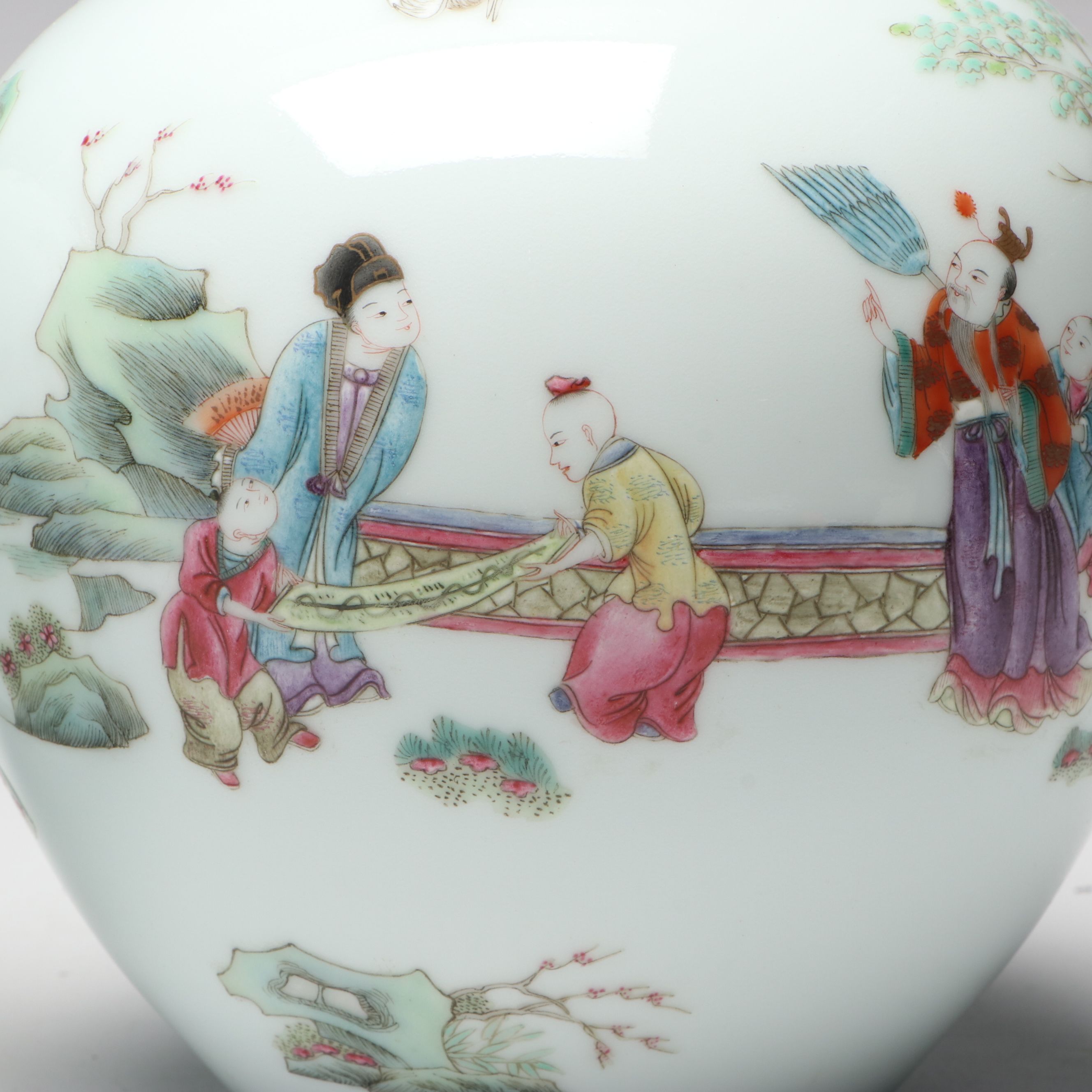 Chinese Famille Rose Garden Scene Porcelain Vases, Pair