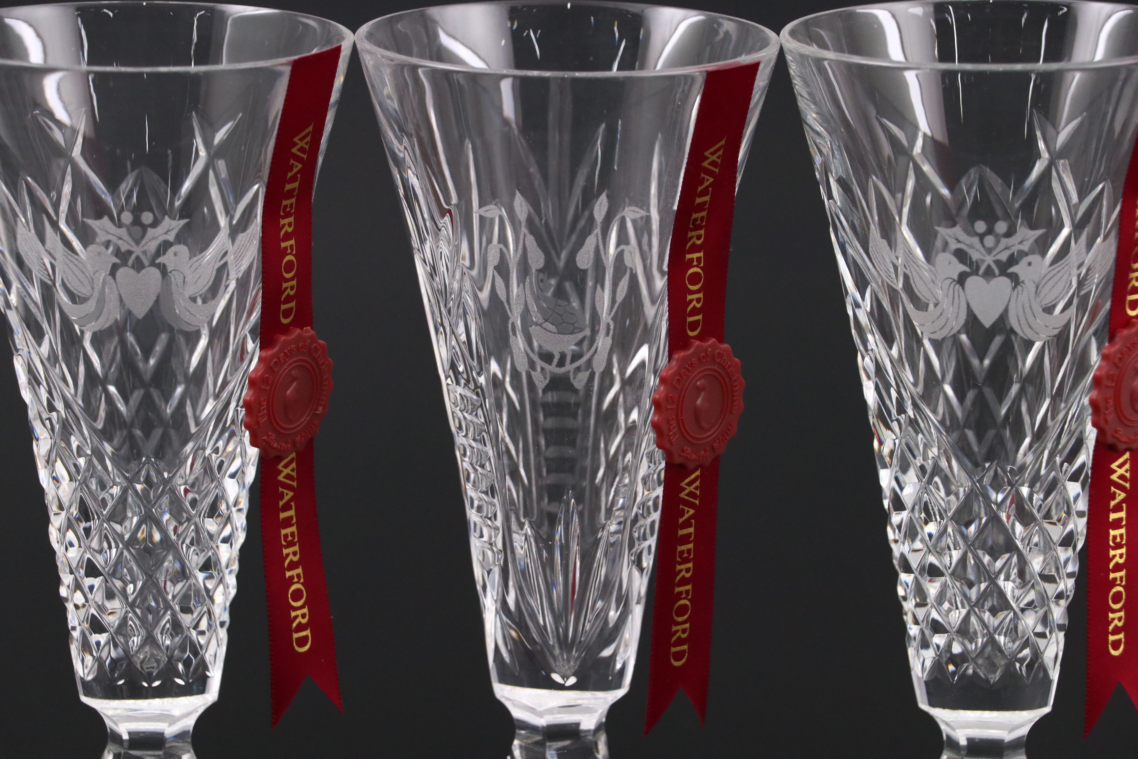 Limited Edition Waterford "12 Days of Christmas" Crystal Champagne Flutes