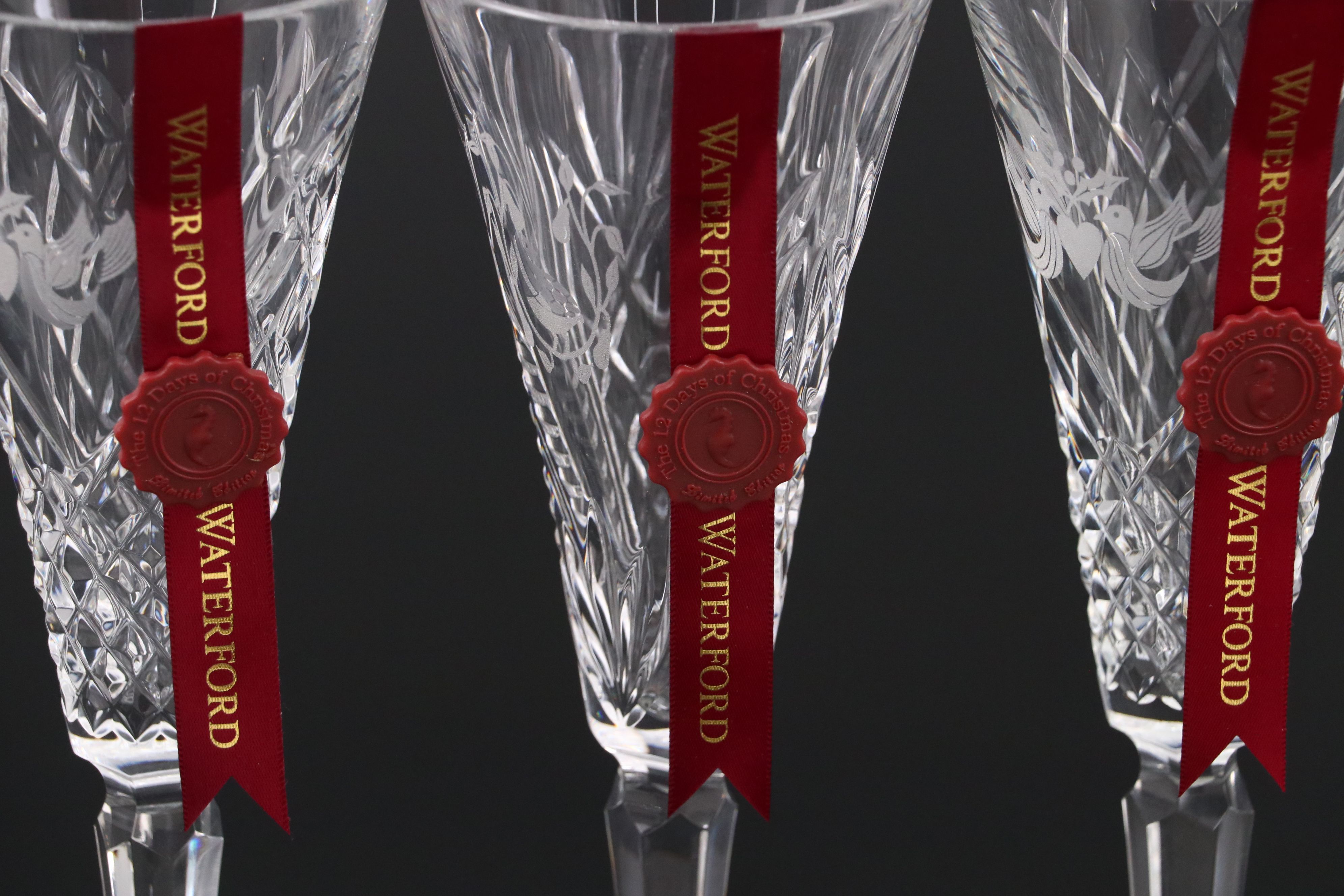 Limited Edition Waterford "12 Days of Christmas" Crystal Champagne Flutes