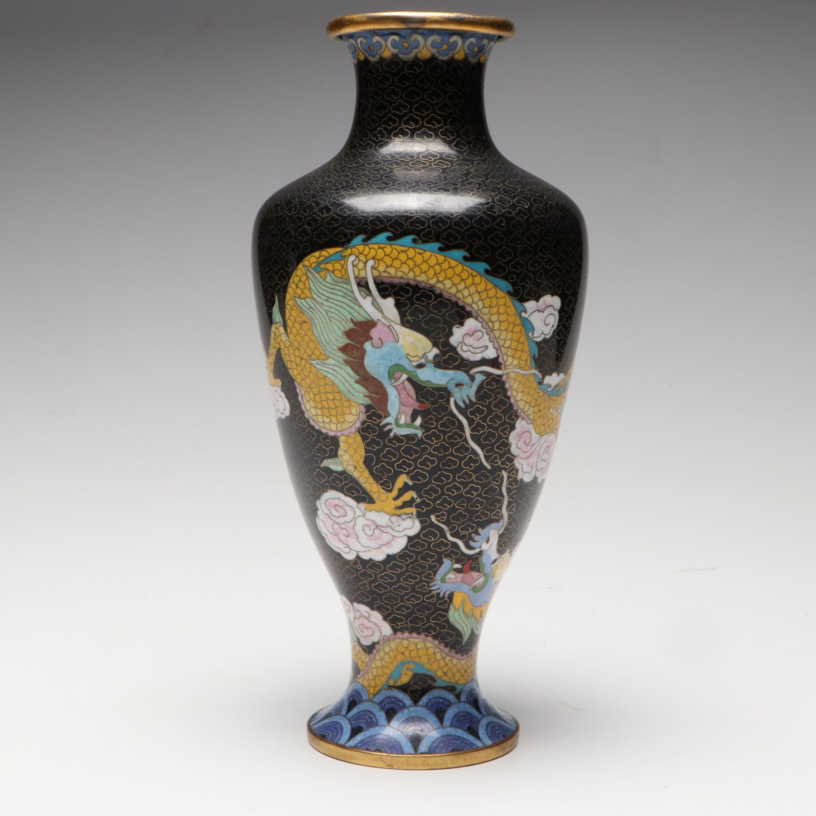 Chinese Yellow Dragon Cloisonné Vase