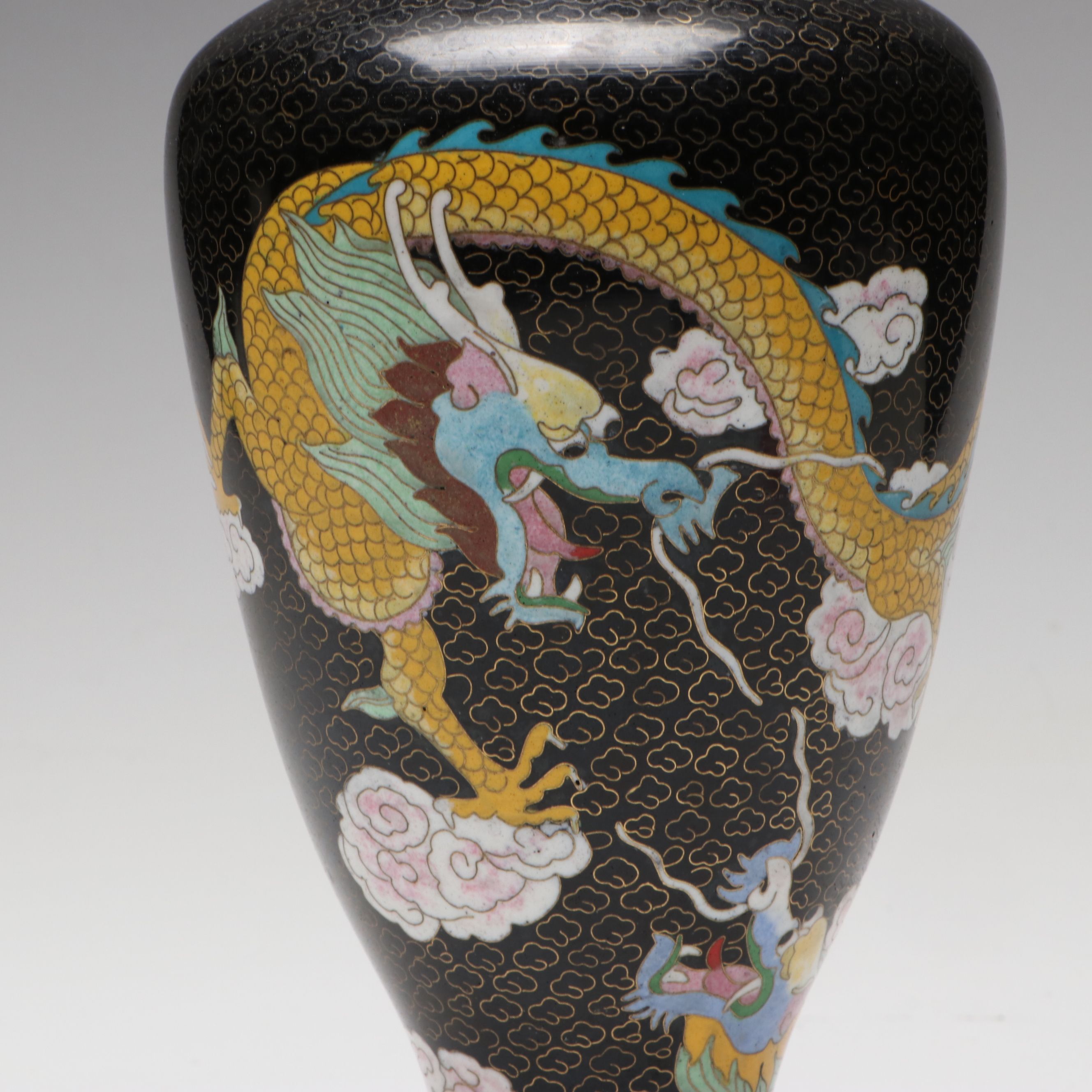 Chinese Yellow Dragon Cloisonné Vase
