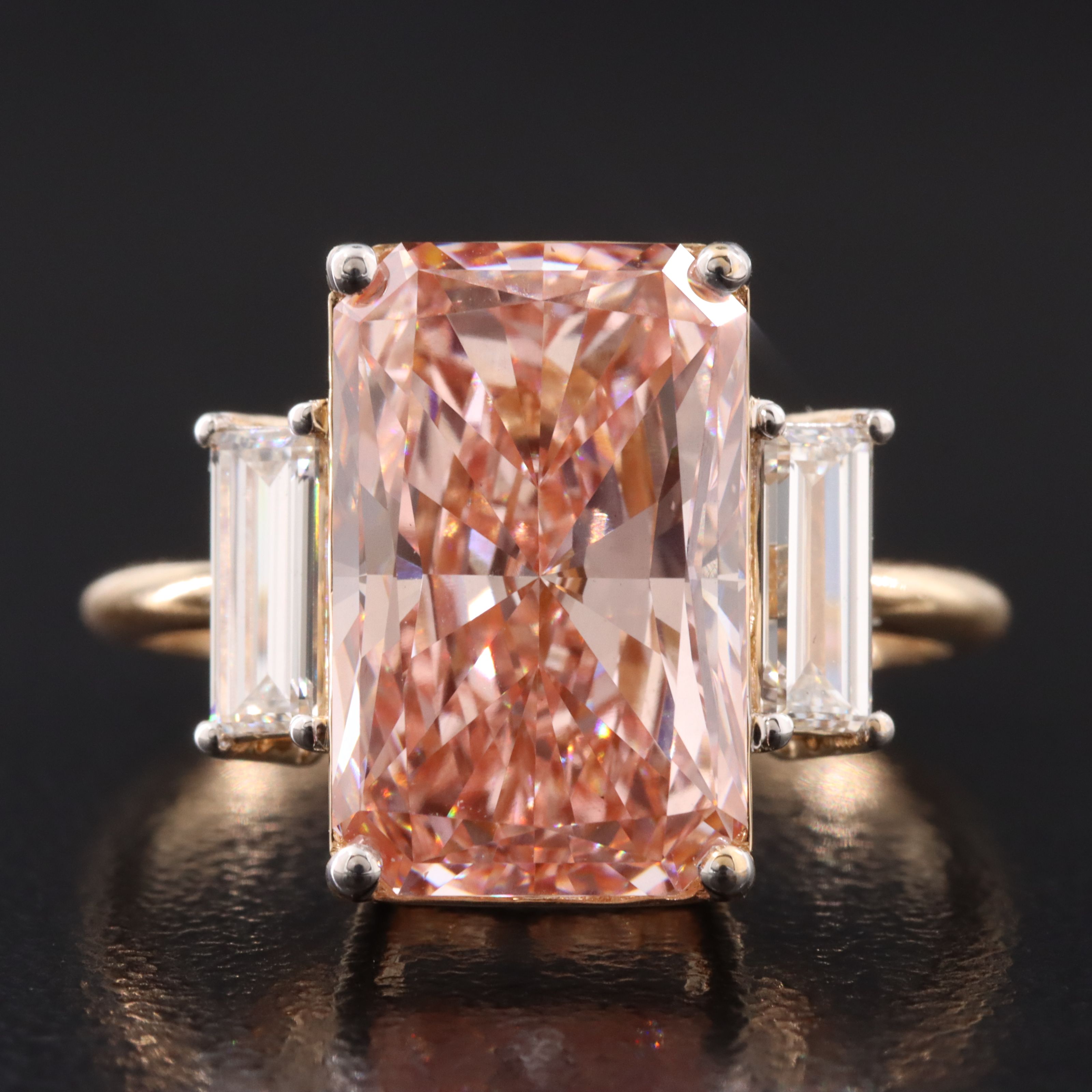 18K 5.50 CTW Lab Grown Diamond Ring with Fancy Vivid Pink Center and IGI Report