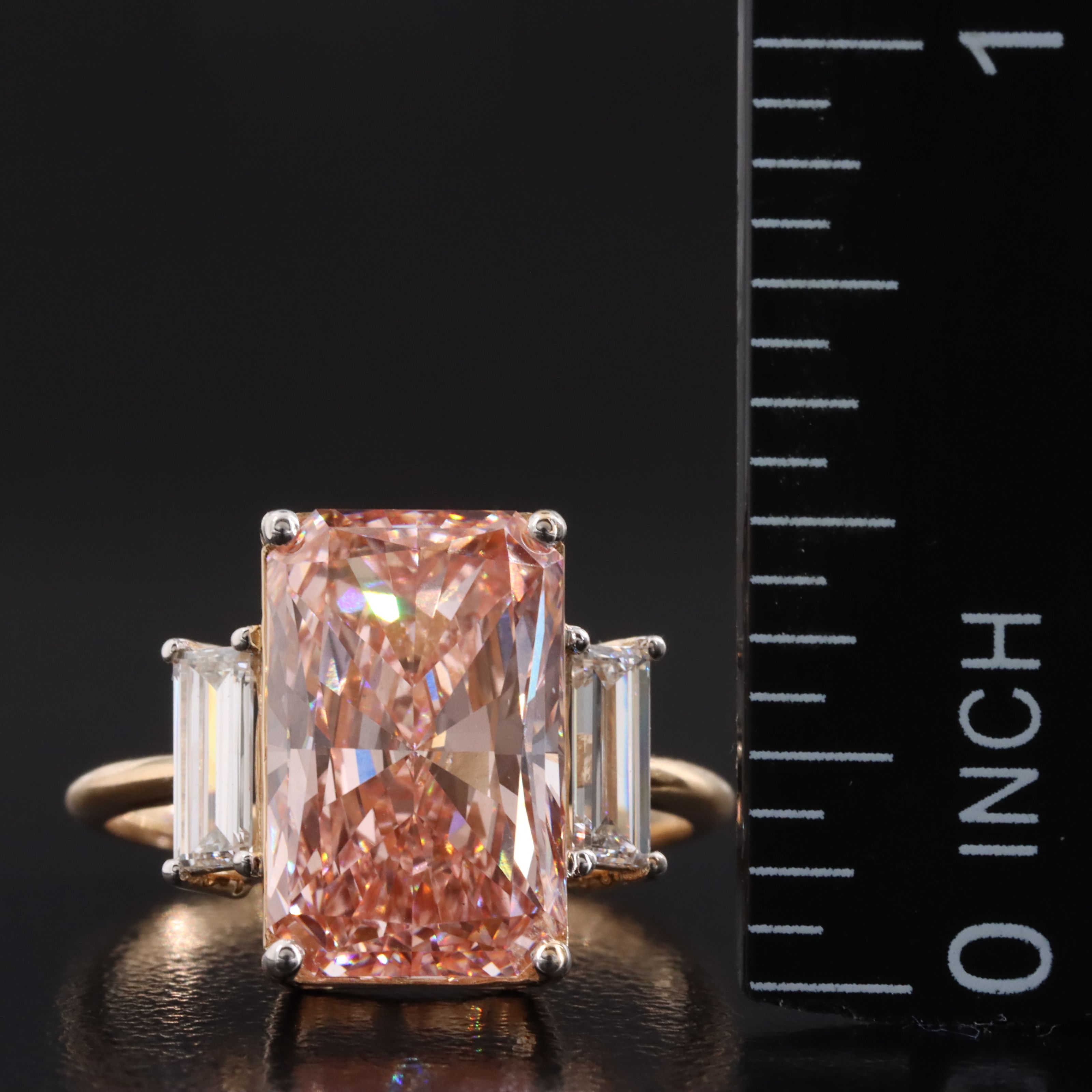 18K 5.50 CTW Lab Grown Diamond Ring with Fancy Vivid Pink Center and IGI Report