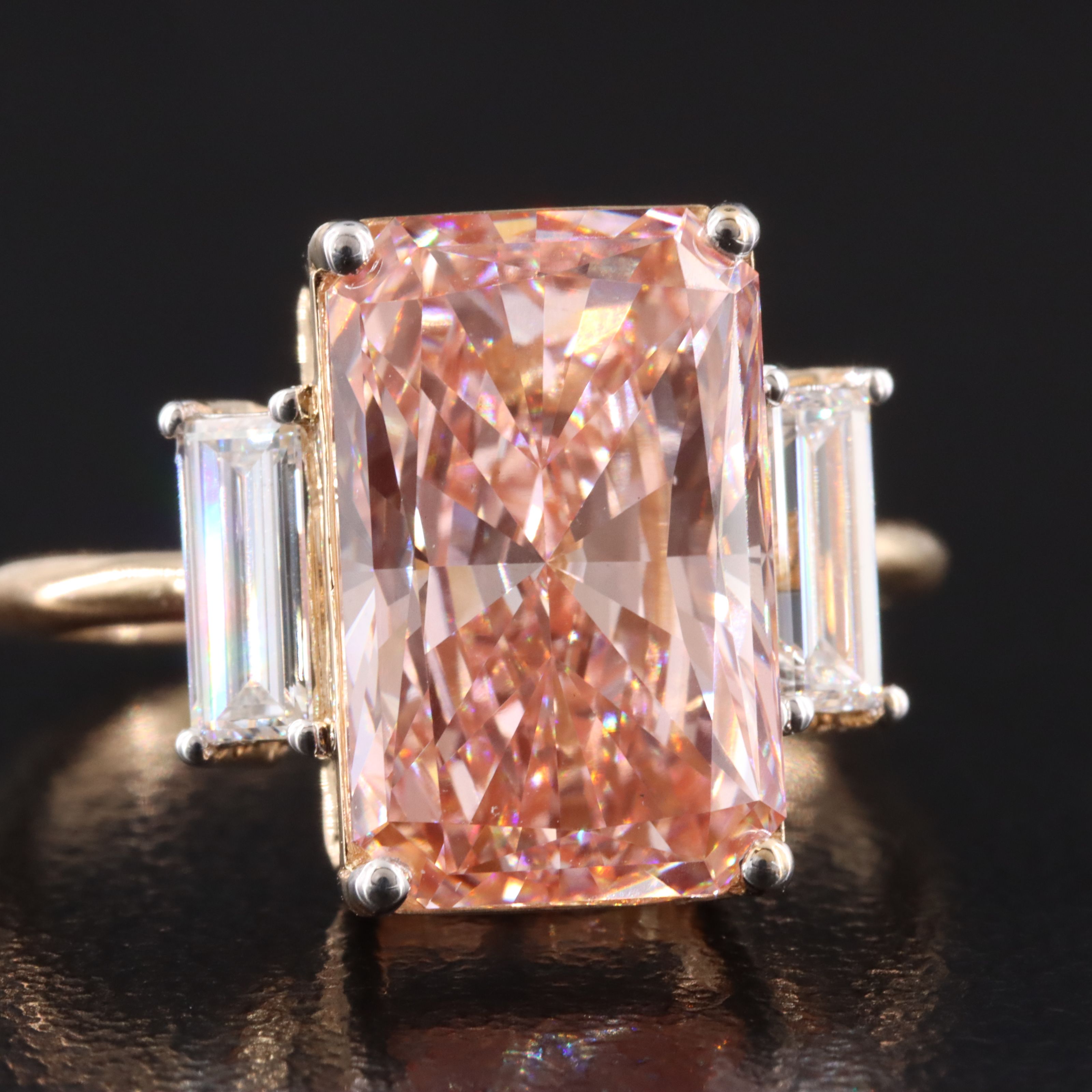 18K 5.50 CTW Lab Grown Diamond Ring with Fancy Vivid Pink Center and IGI Report
