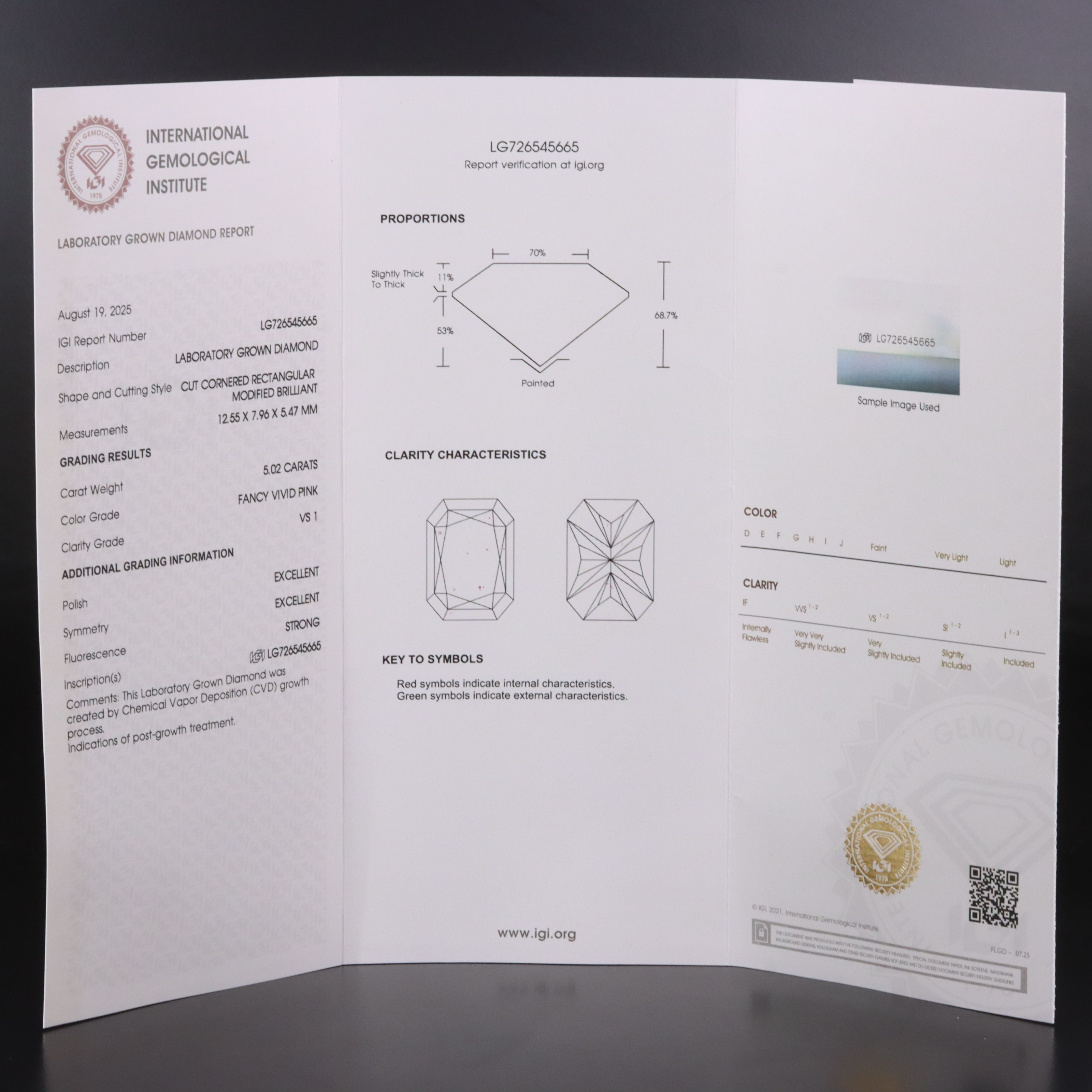 18K 5.50 CTW Lab Grown Diamond Ring with Fancy Vivid Pink Center and IGI Report