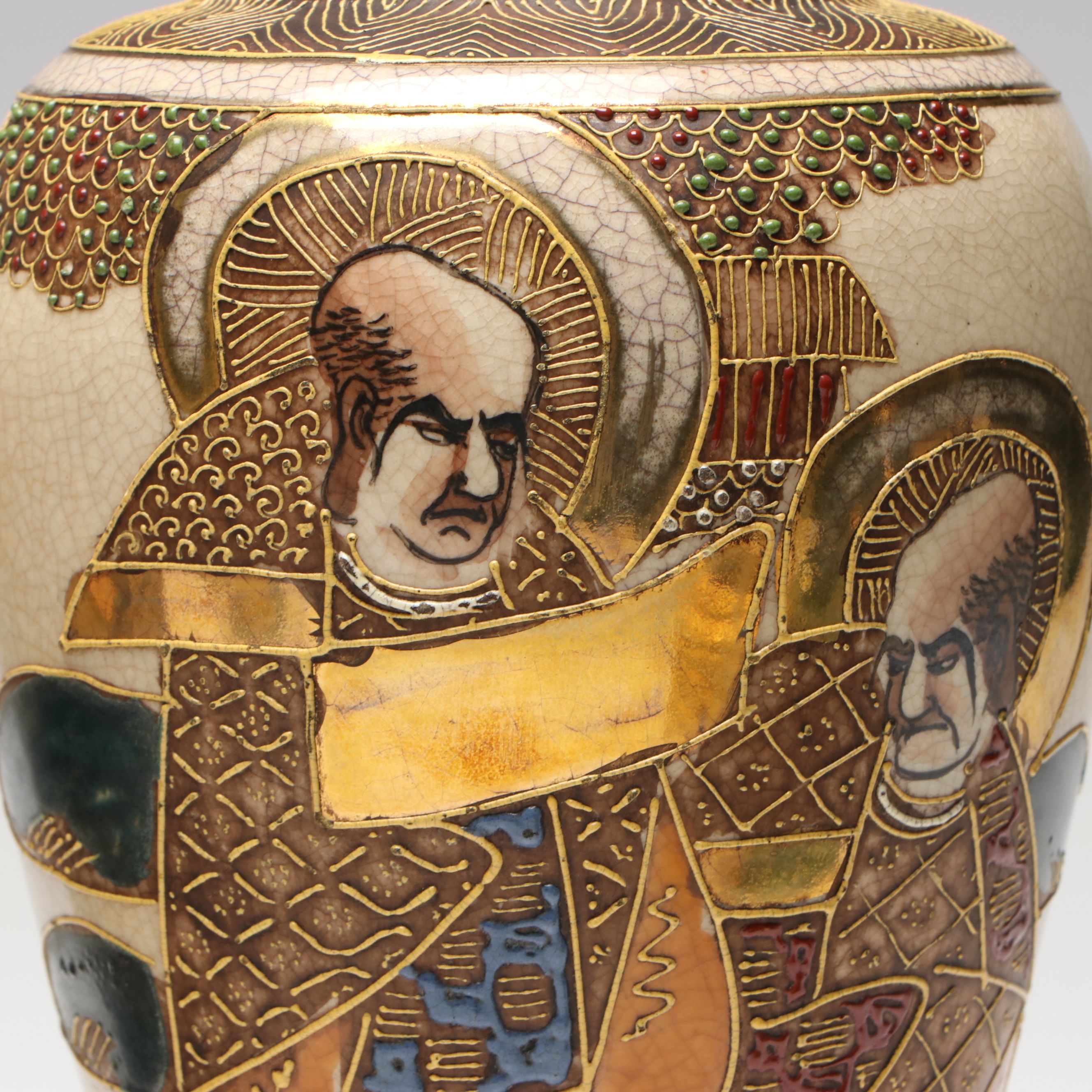 Japanese Satsuma Moriage Porcelain Vases with Other Ceramic and Cloisonné Vases