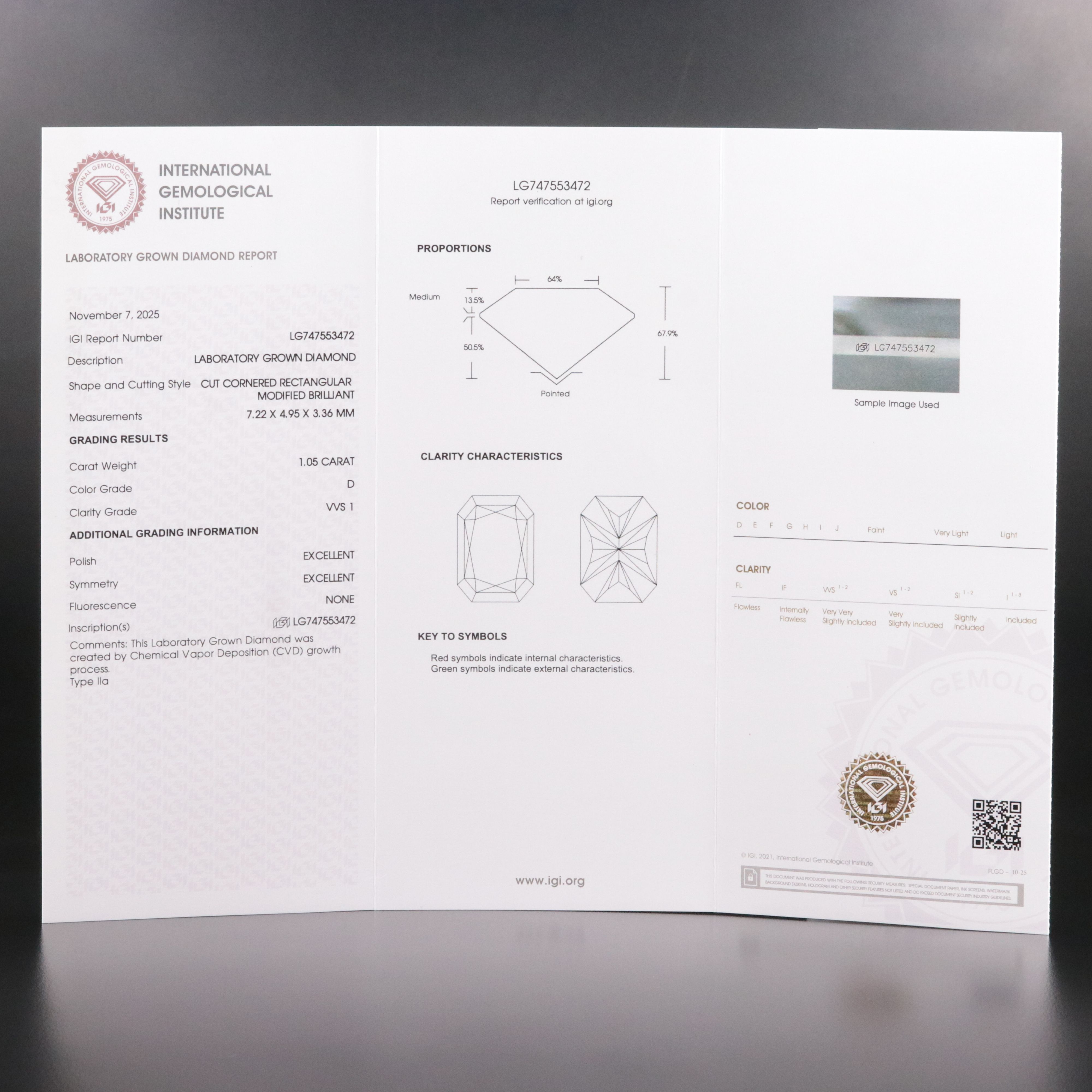 Loose 1.05 CT Lab Grown Diamond with IGI Report
