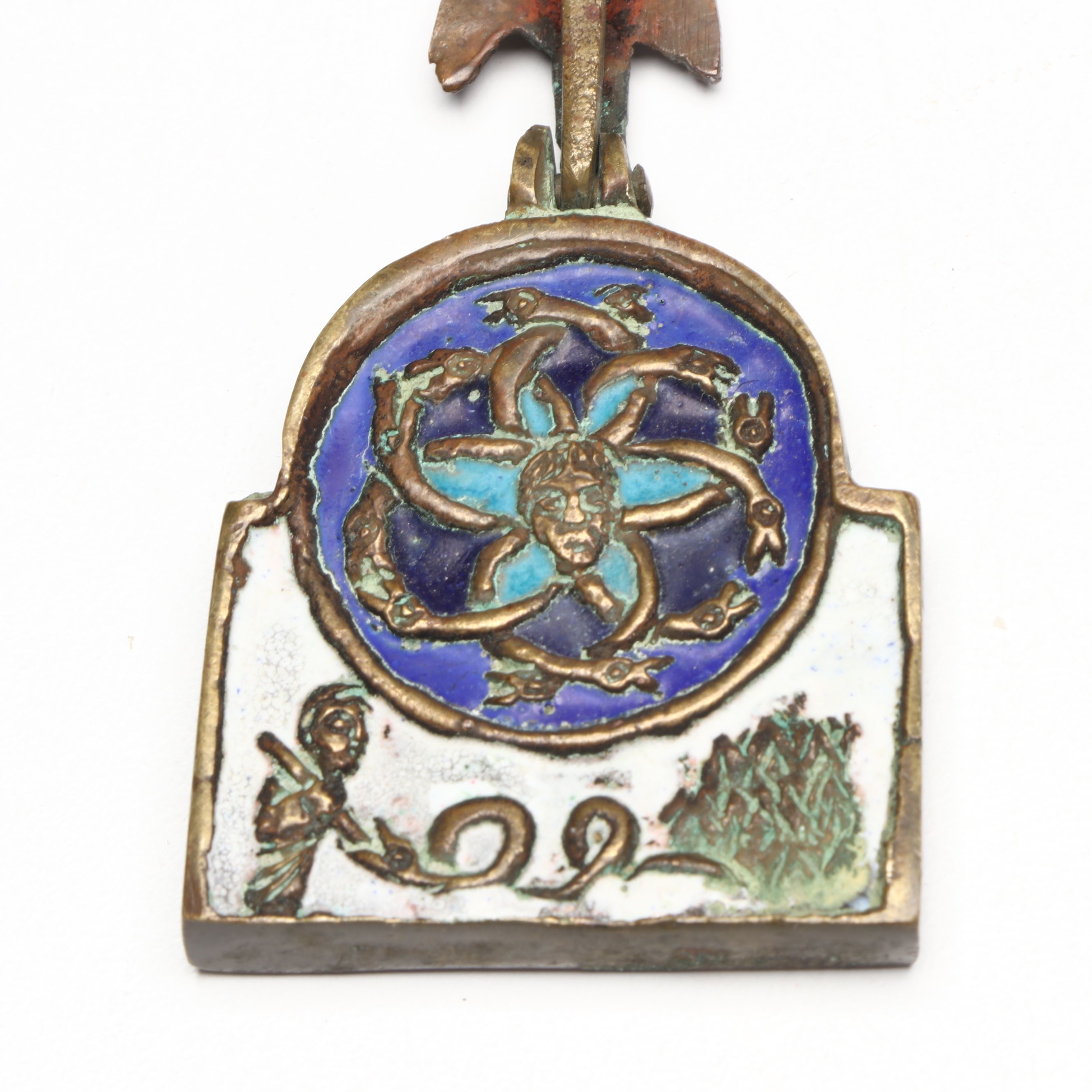 Brass Virgin Mary and Child Enamel Pendant