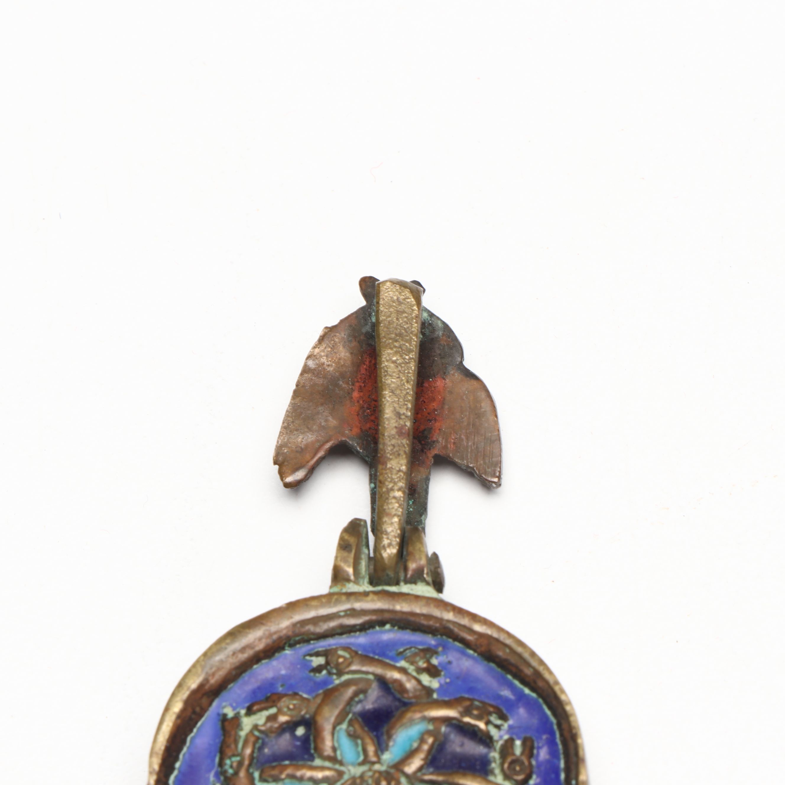 Brass Virgin Mary and Child Enamel Pendant