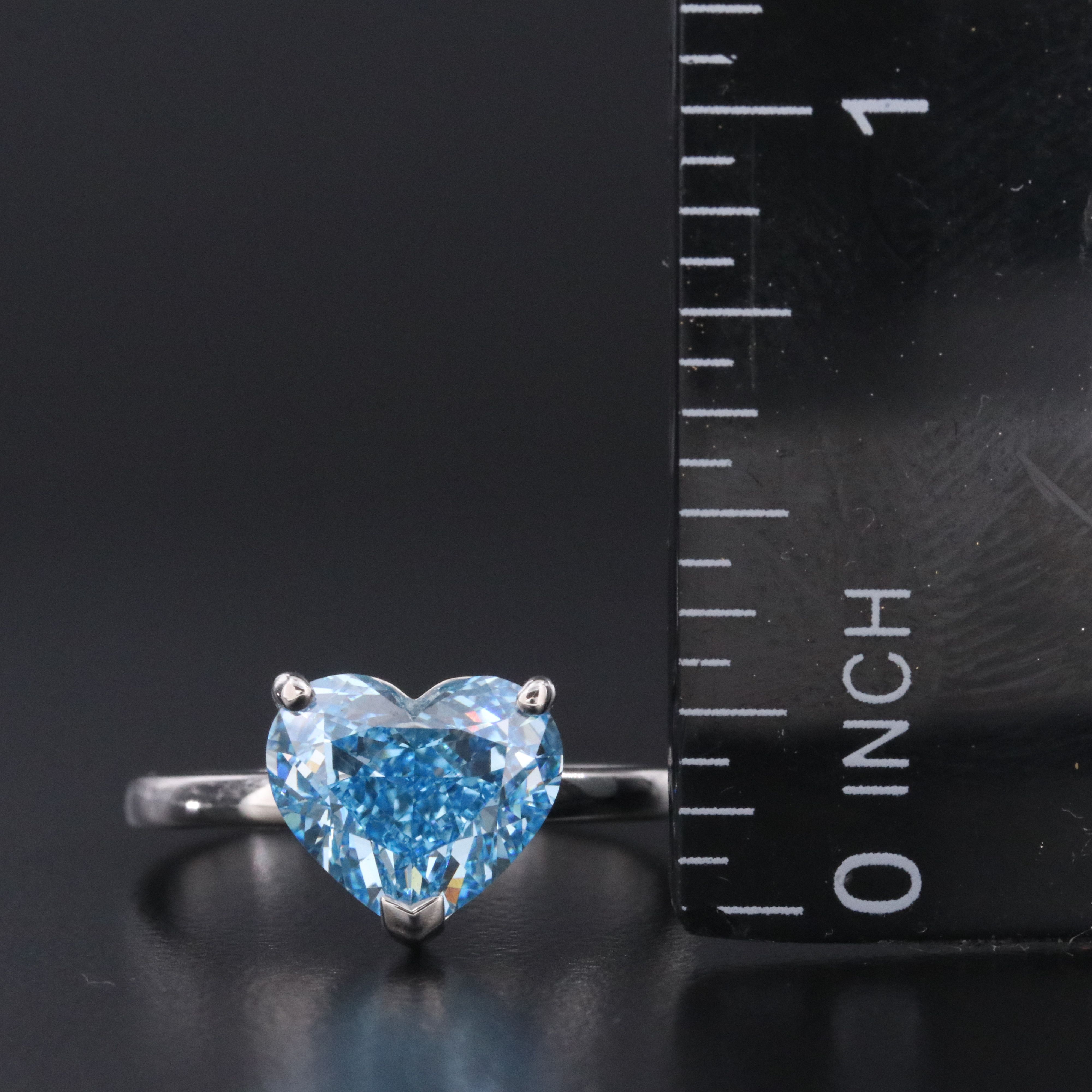 Platinum 3.04 CT Lab Grown Fancy Vivid Blue Diamond Ring with IGI Report