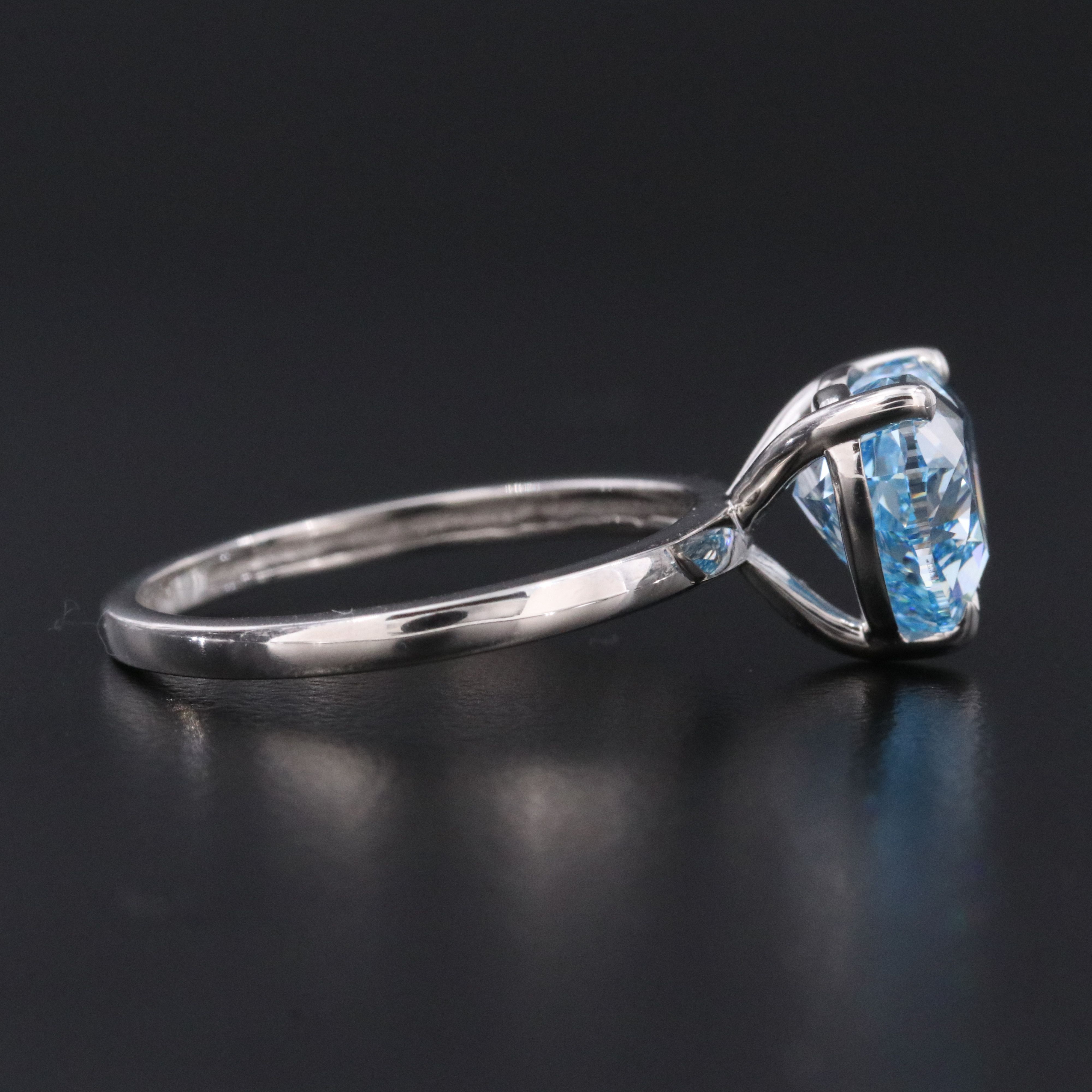 Platinum 3.04 CT Lab Grown Fancy Vivid Blue Diamond Ring with IGI Report