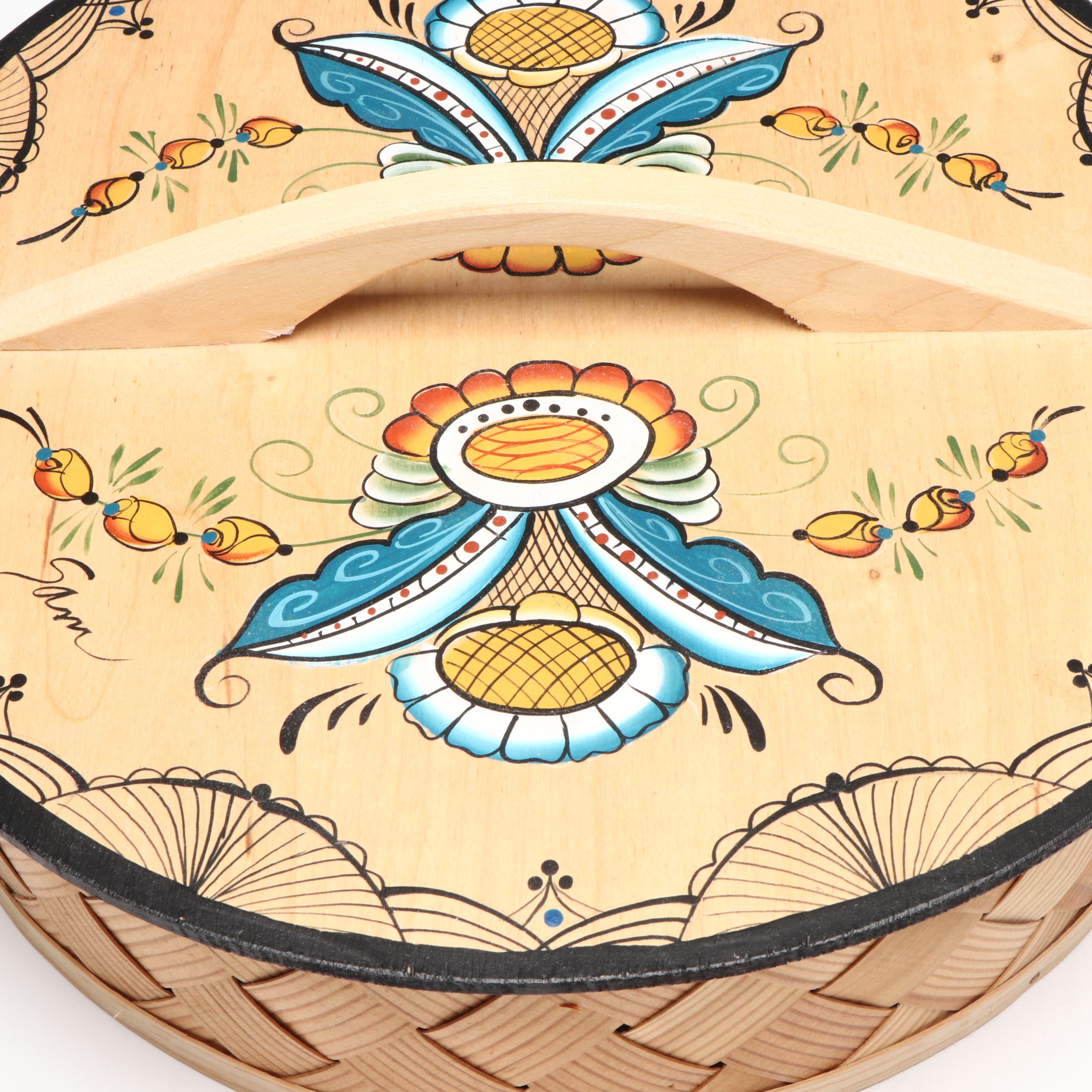 Scandinavian Folk Art Style Hand-Painted Wooden Box