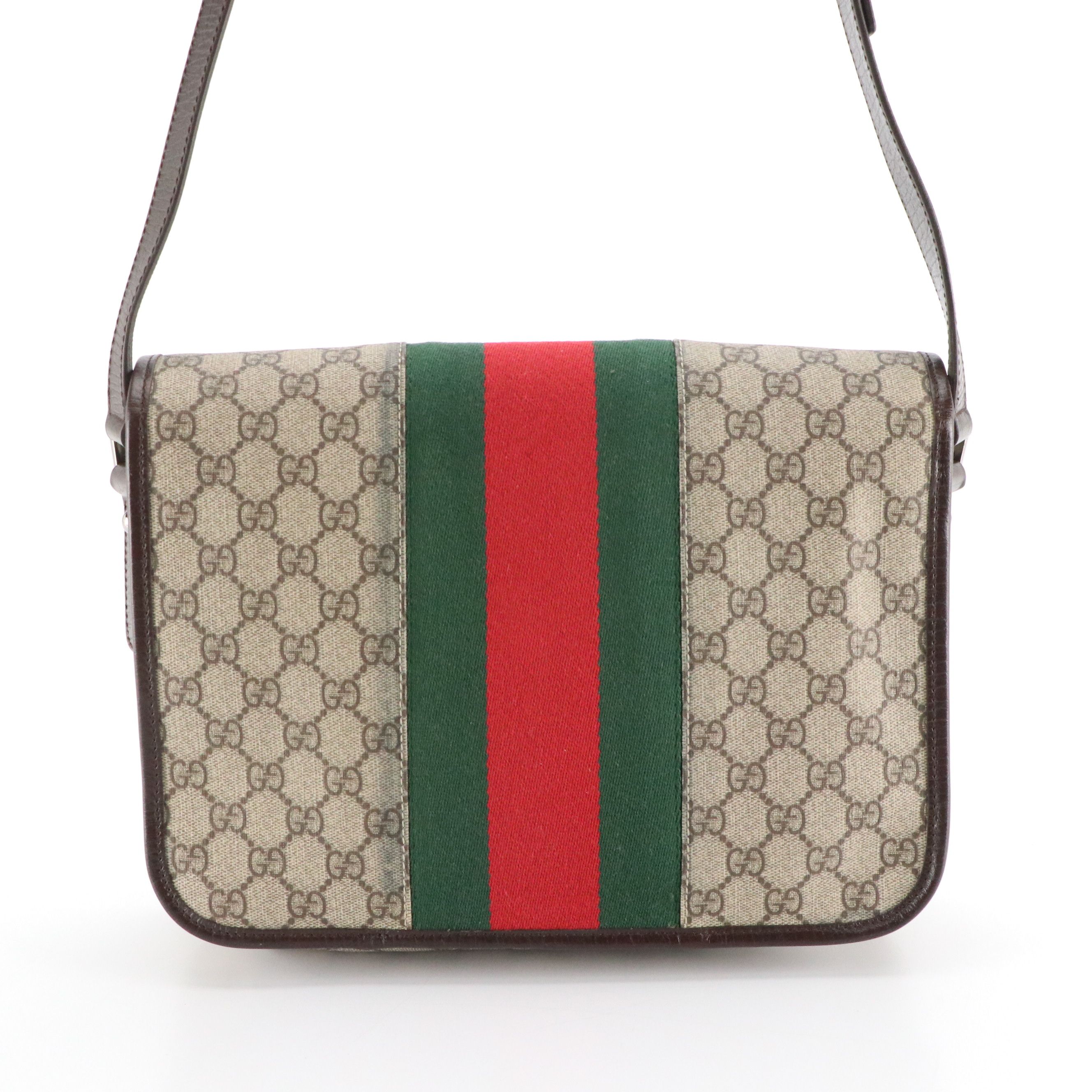 Gucci Messenger Crossbody Bag in GG Supreme Canvas, Web Stripe & Leather