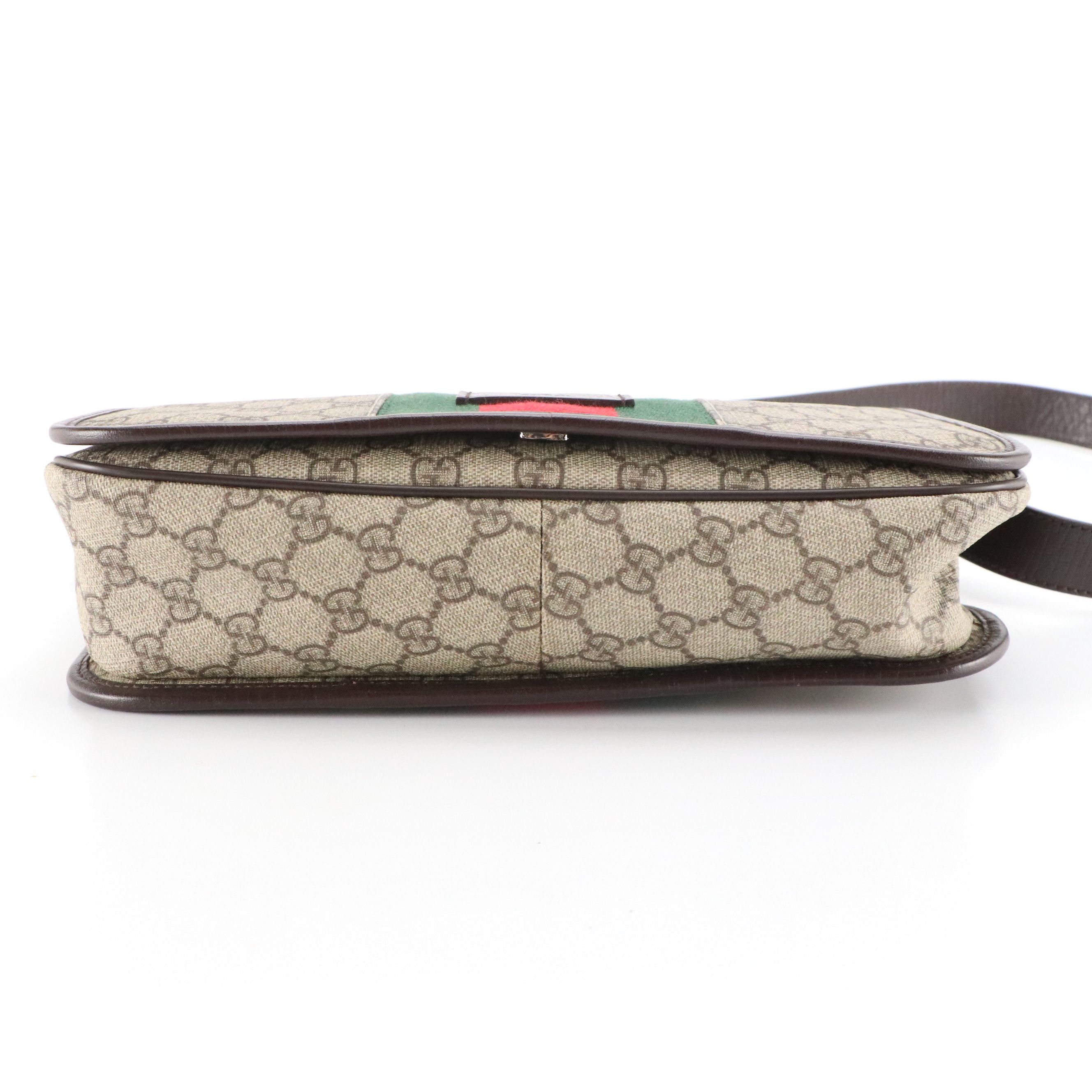 Gucci Messenger Crossbody Bag in GG Supreme Canvas, Web Stripe & Leather
