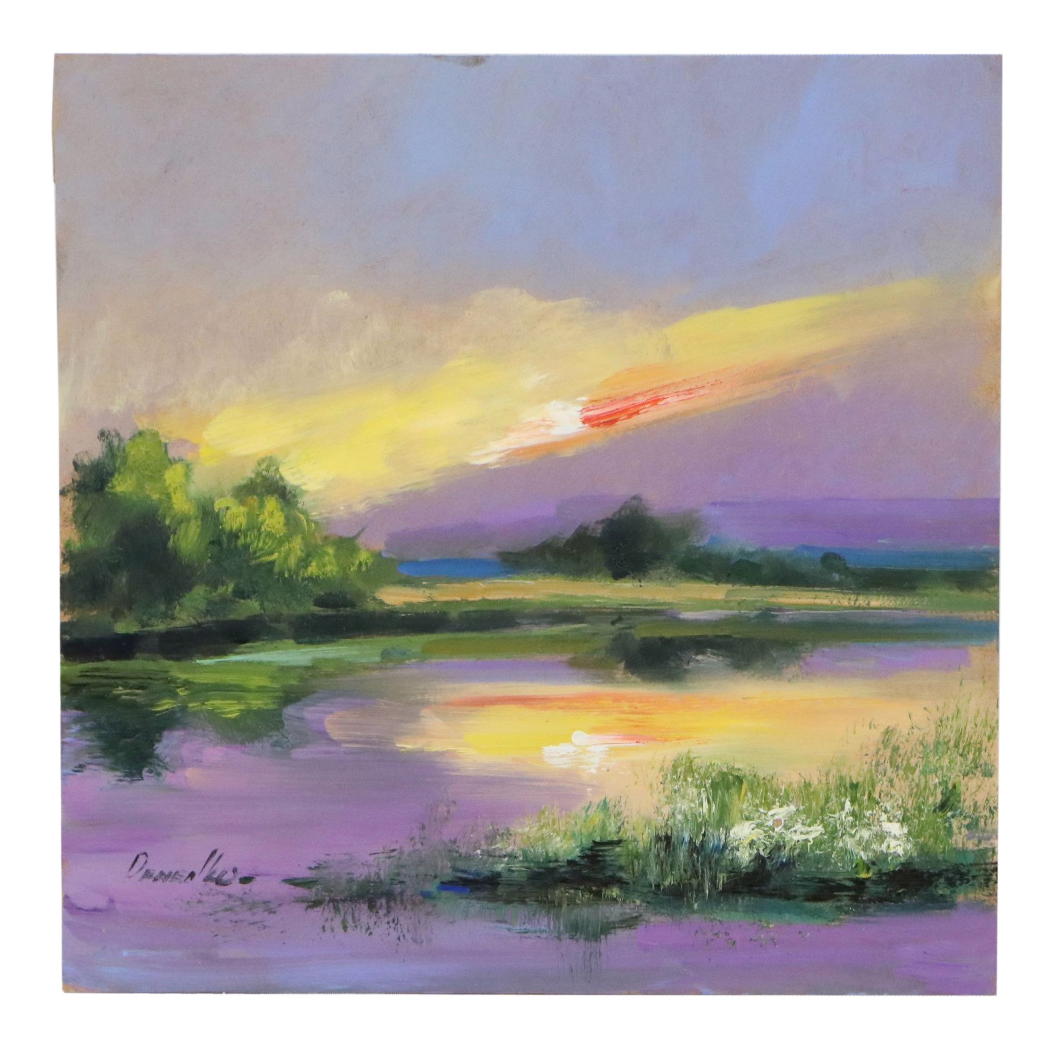 Natalia Demenko Landscape Oil Painting of Lake, 21st Century