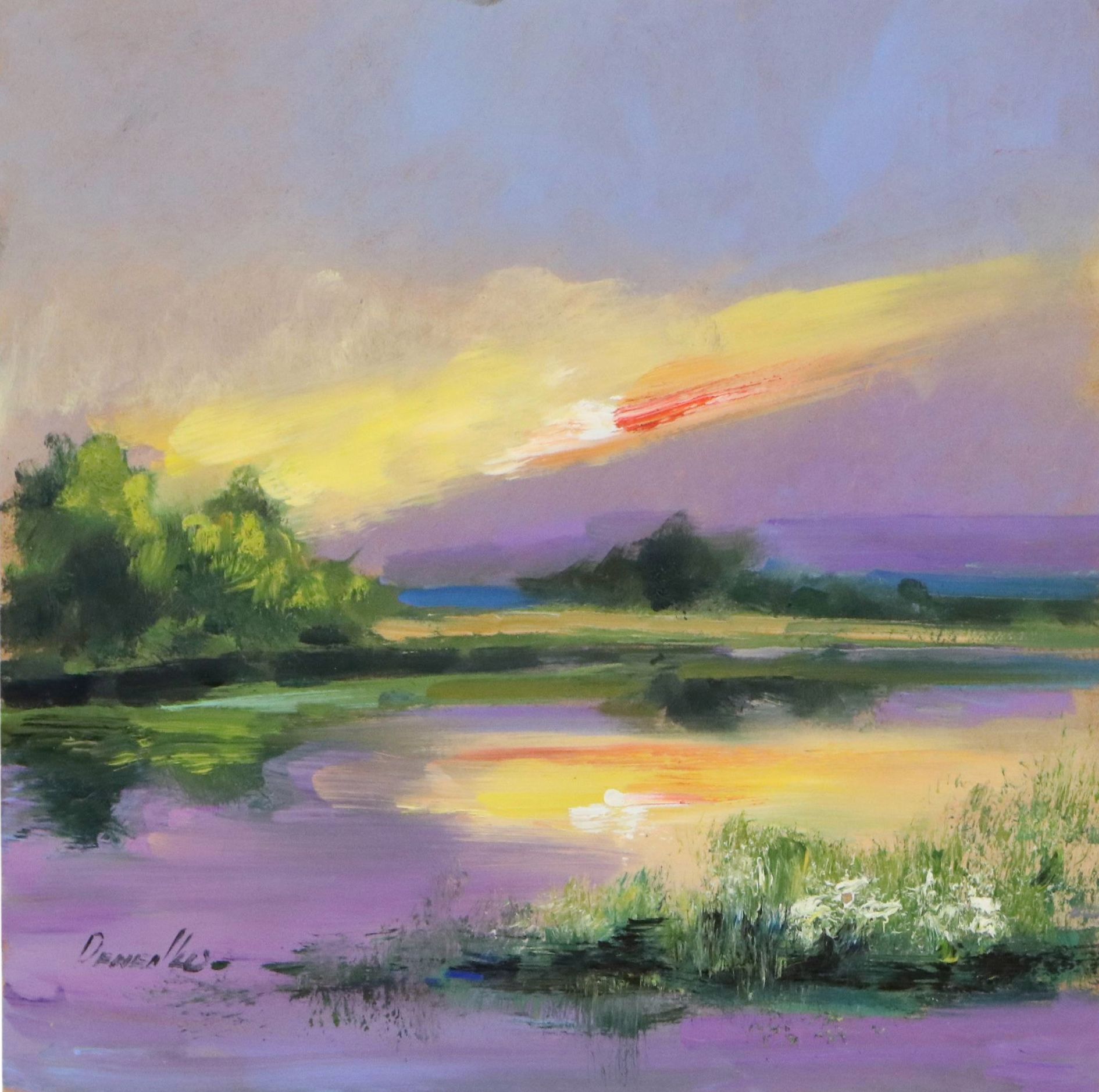 Natalia Demenko Landscape Oil Painting of Lake, 21st Century