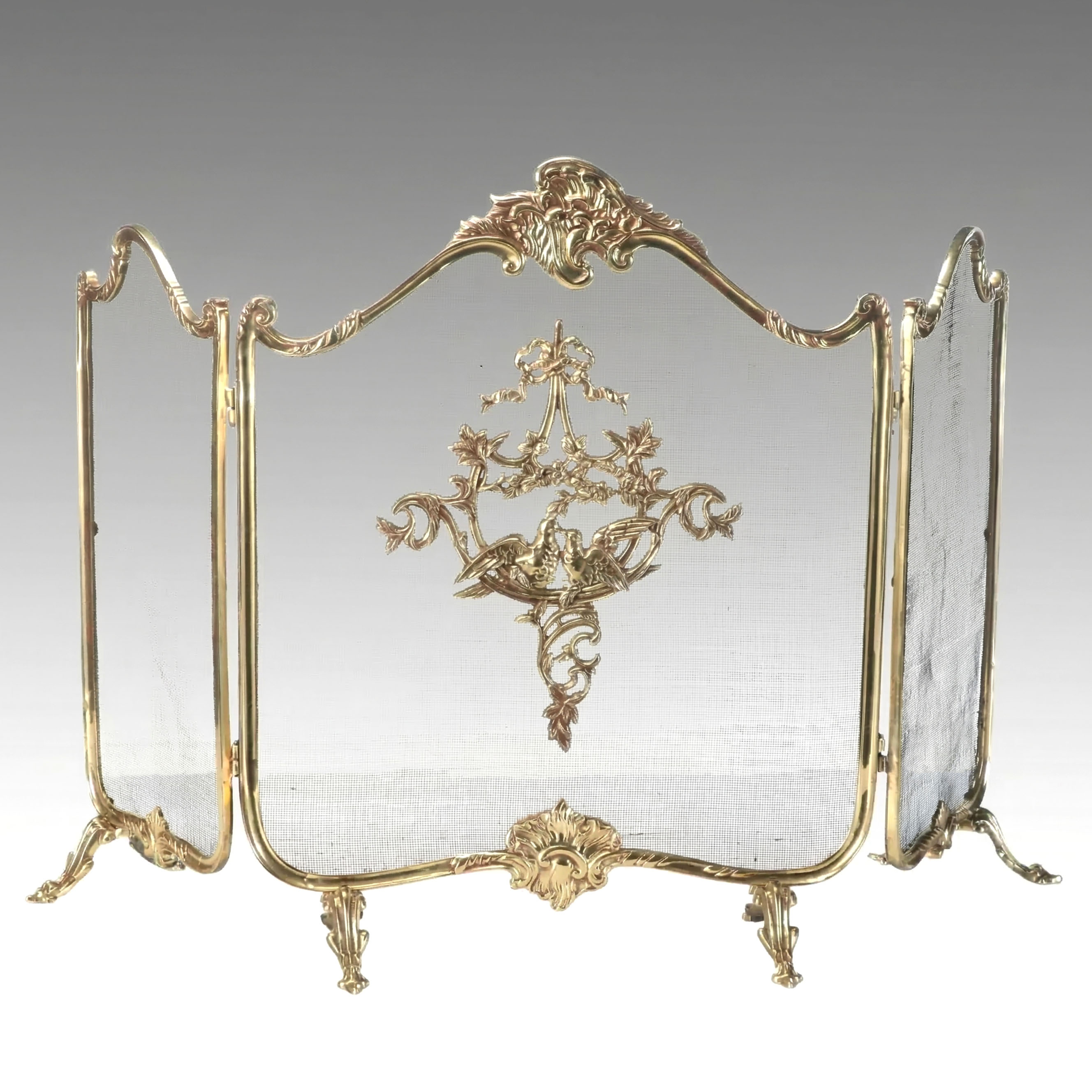 French Provincial Style Brass Finish Folding Fireplace Screen