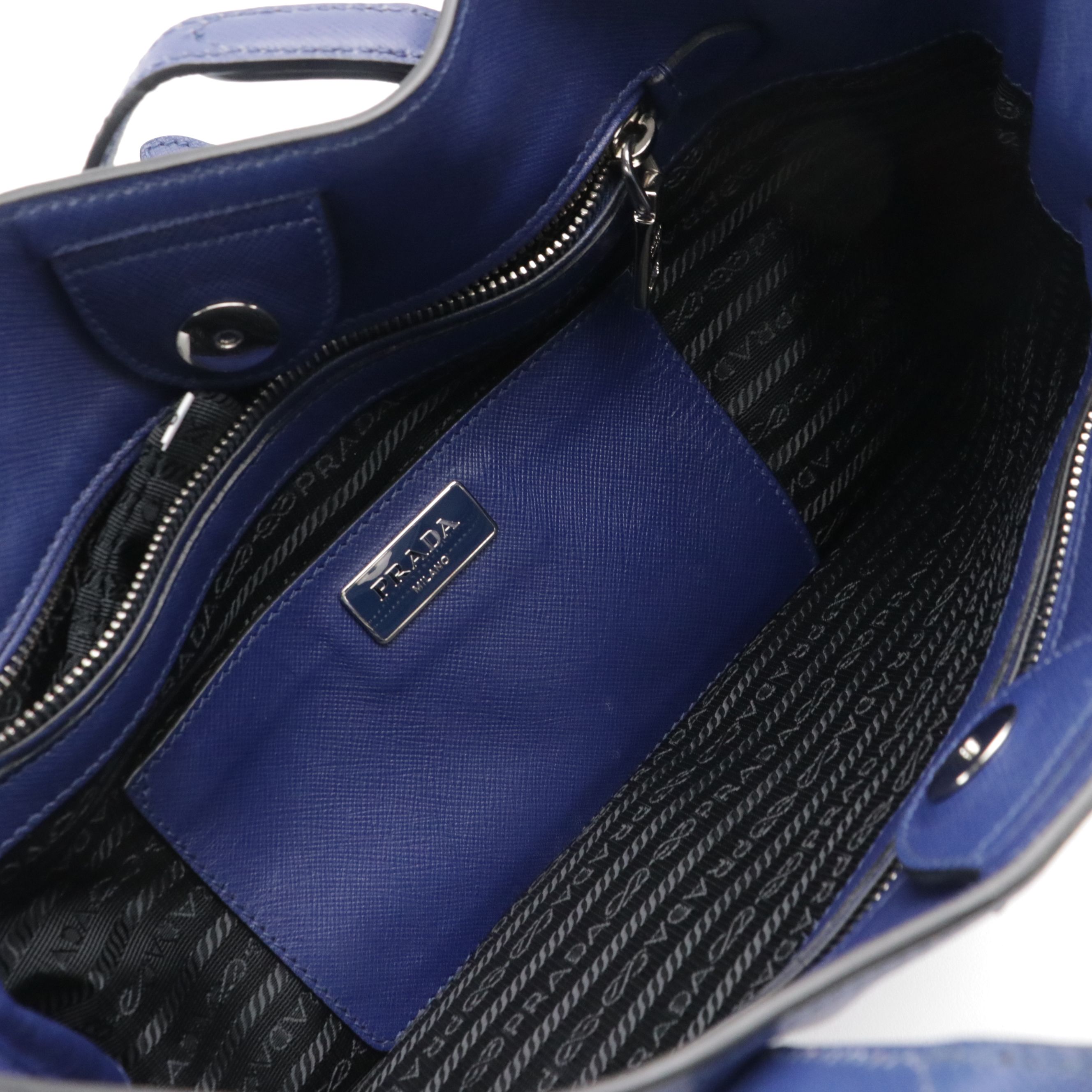 Prada Buckle Strap Shoulder Bag in Ink Blue Saffiano Leather