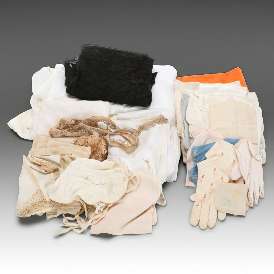 Victory Pure Linen and Hand-Embroidered Textile Lot, Mid-20th Century