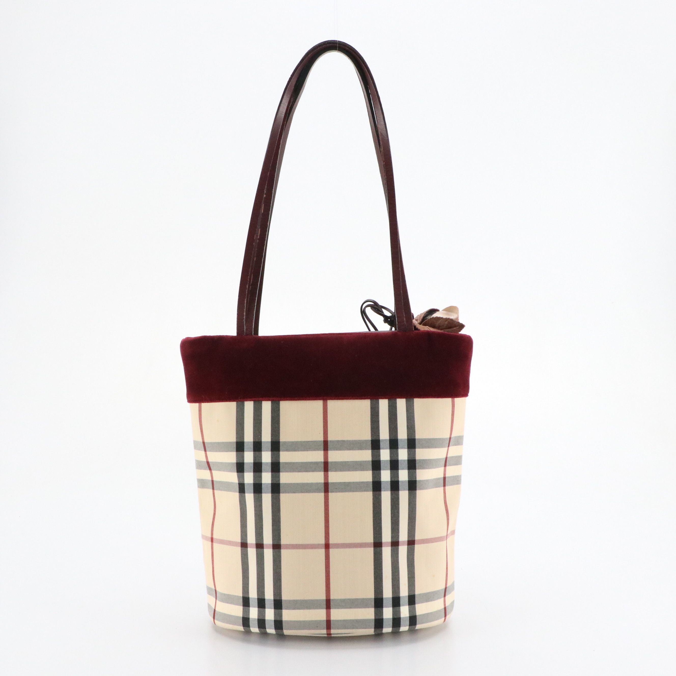 Burberry Velvet, Leather and Nova Check Shoulder Bag with Rose Detail