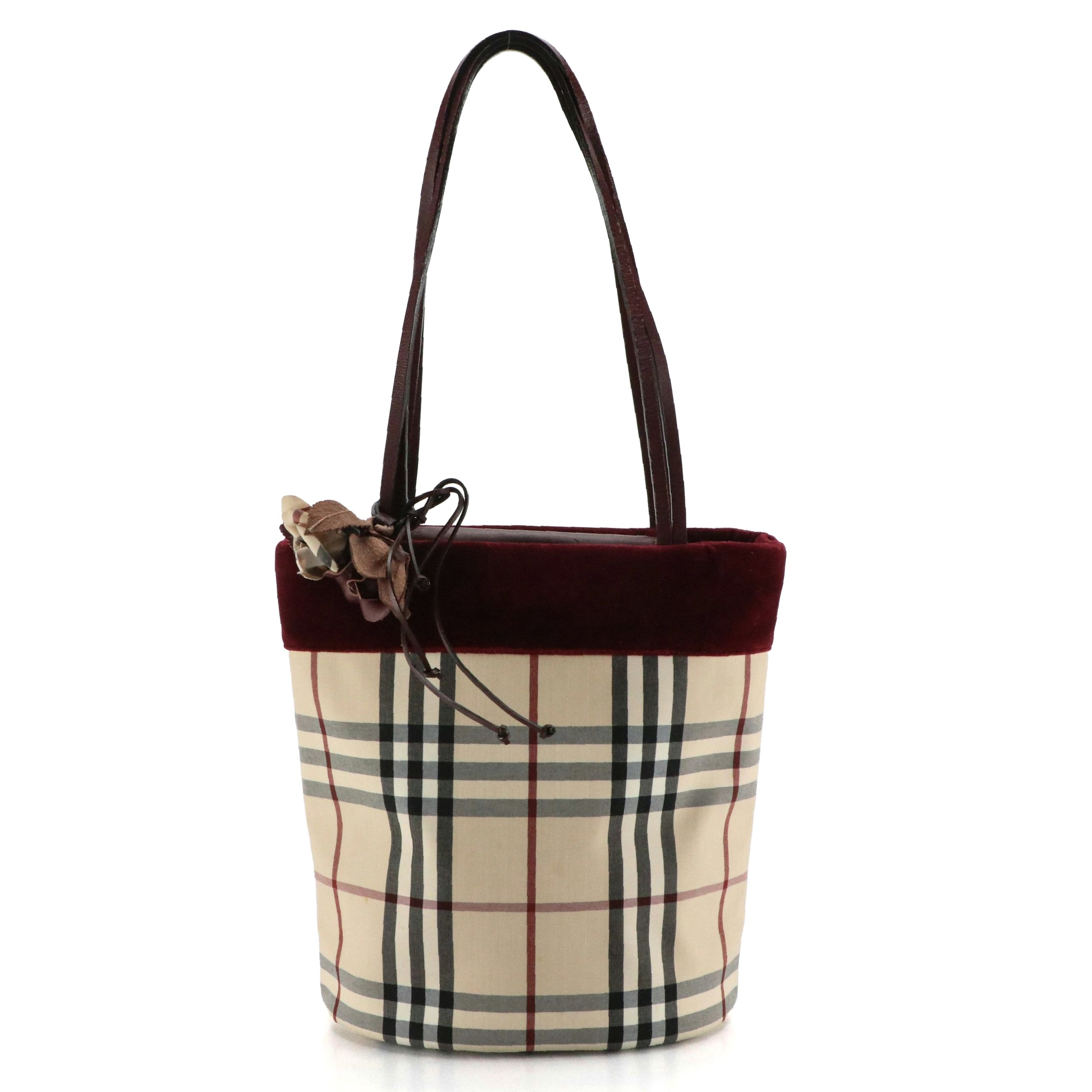 Burberry Velvet, Leather and Nova Check Shoulder Bag with Rose Detail
