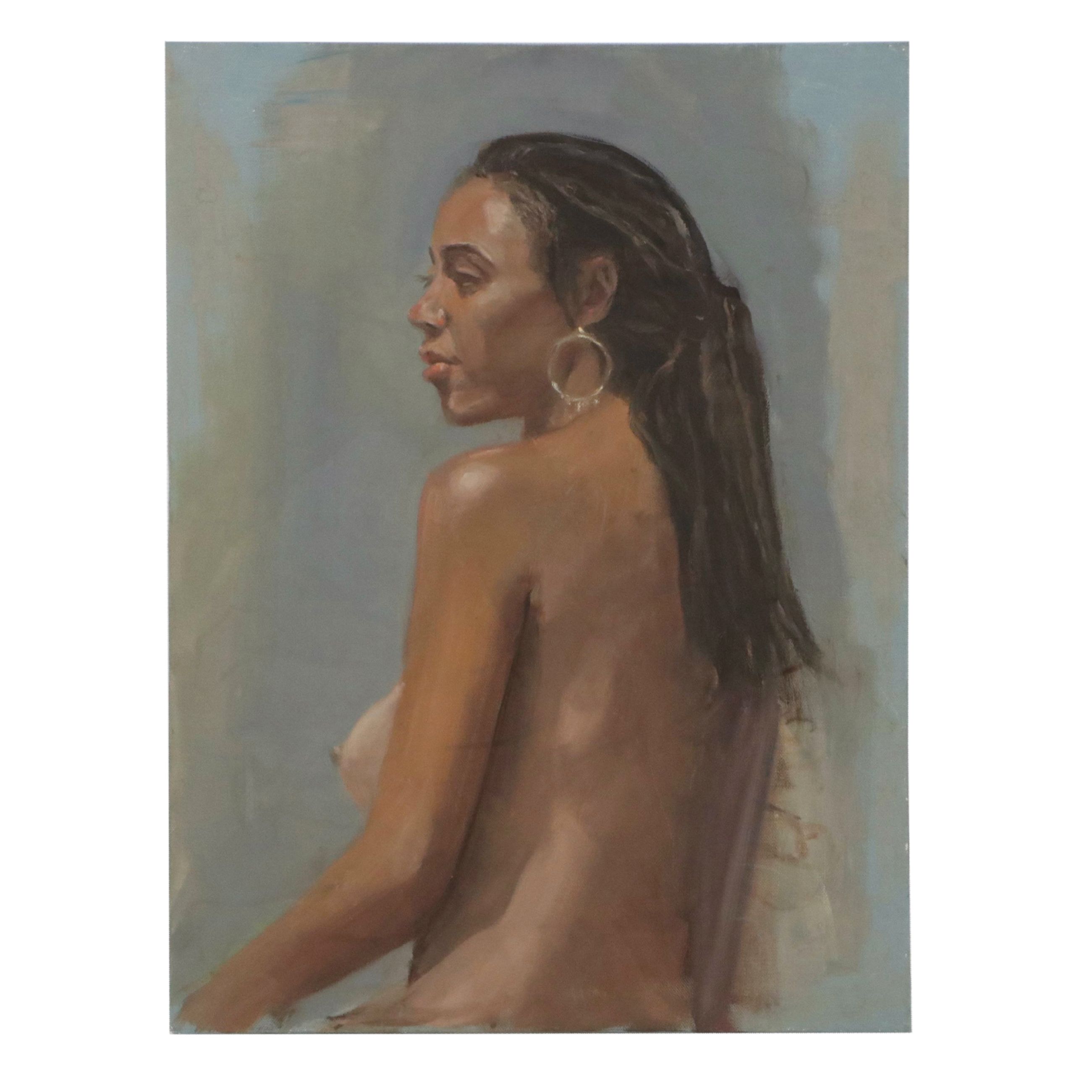 Larry Griggs Oil Painting of Seated Female Nude in Profile