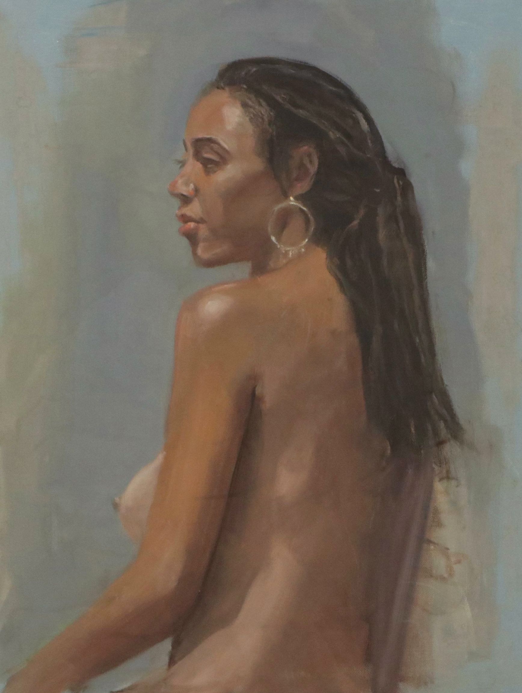 Larry Griggs Oil Painting of Seated Female Nude in Profile