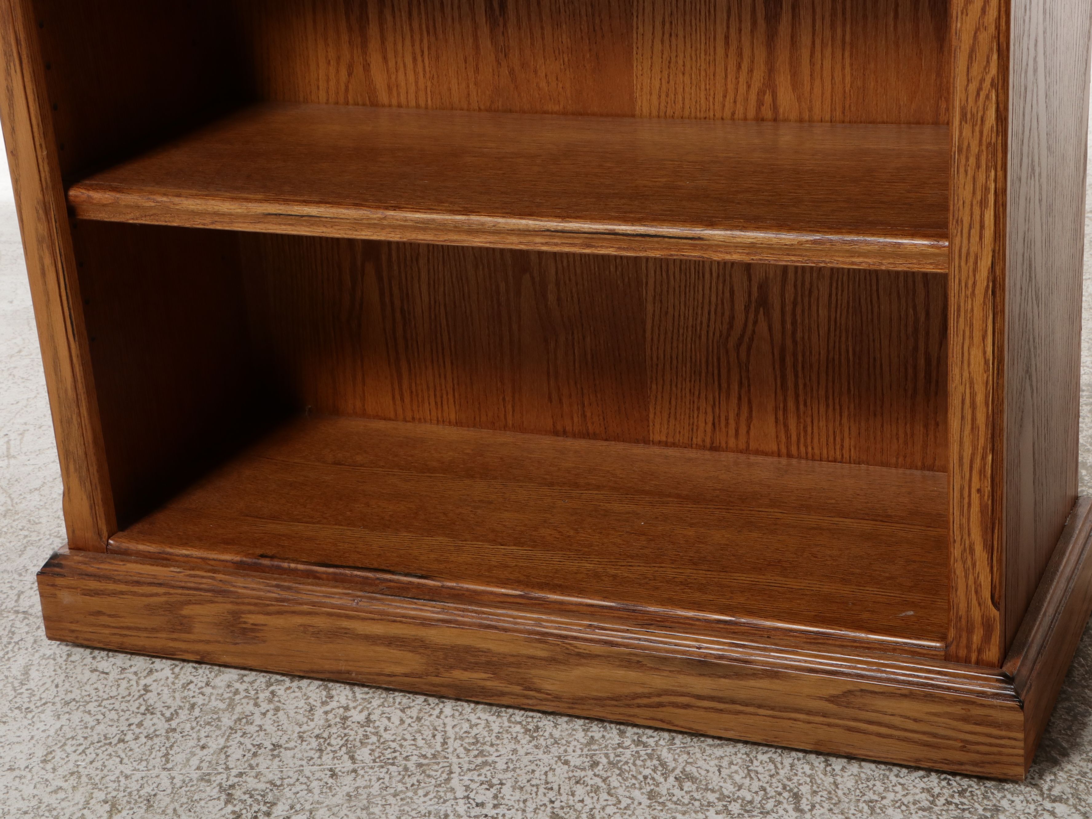 Pair of Oak Veneer Open Bookcases with Arched Aprons