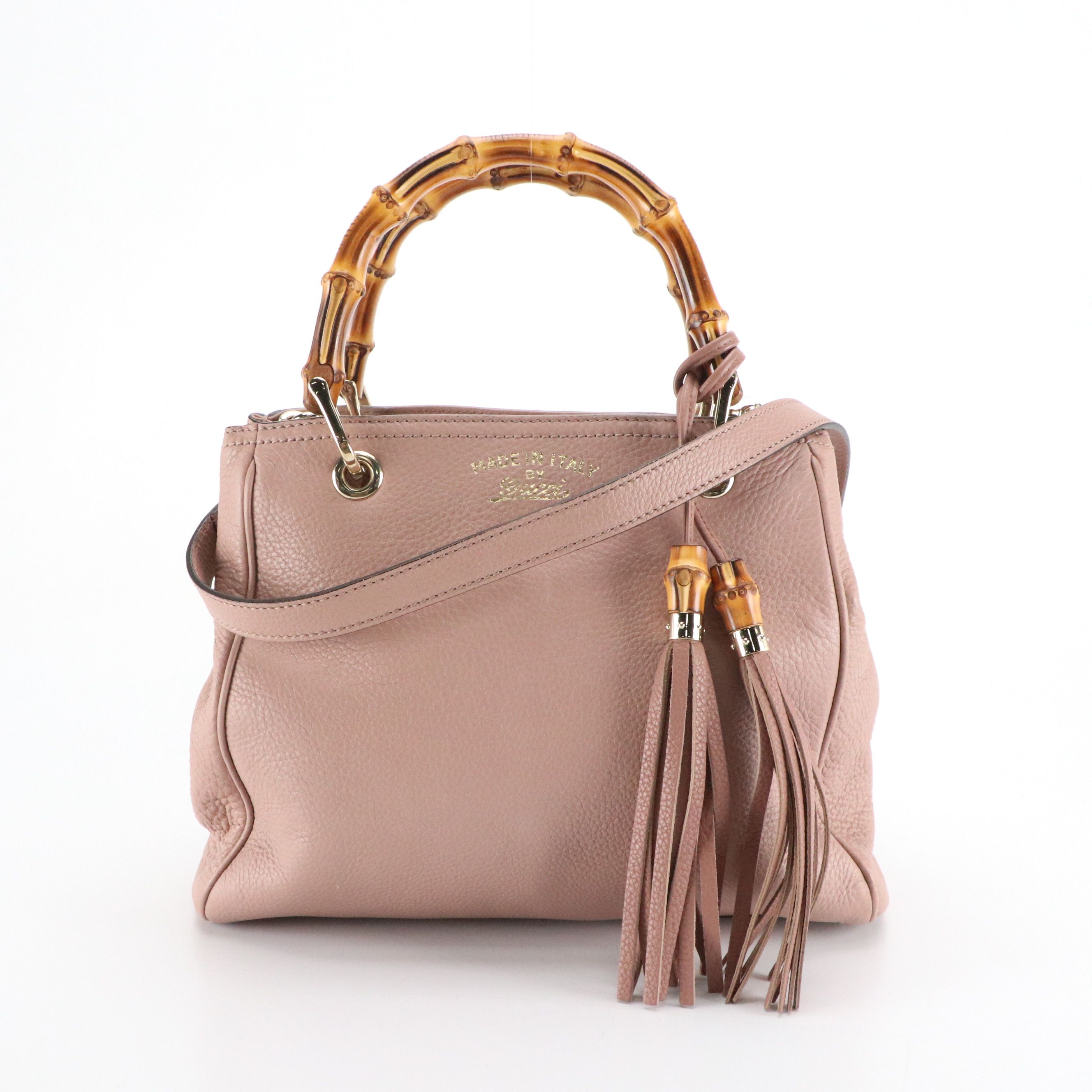 Gucci Bamboo Calfskin Grain Leather Two-Way Bag with Tassels