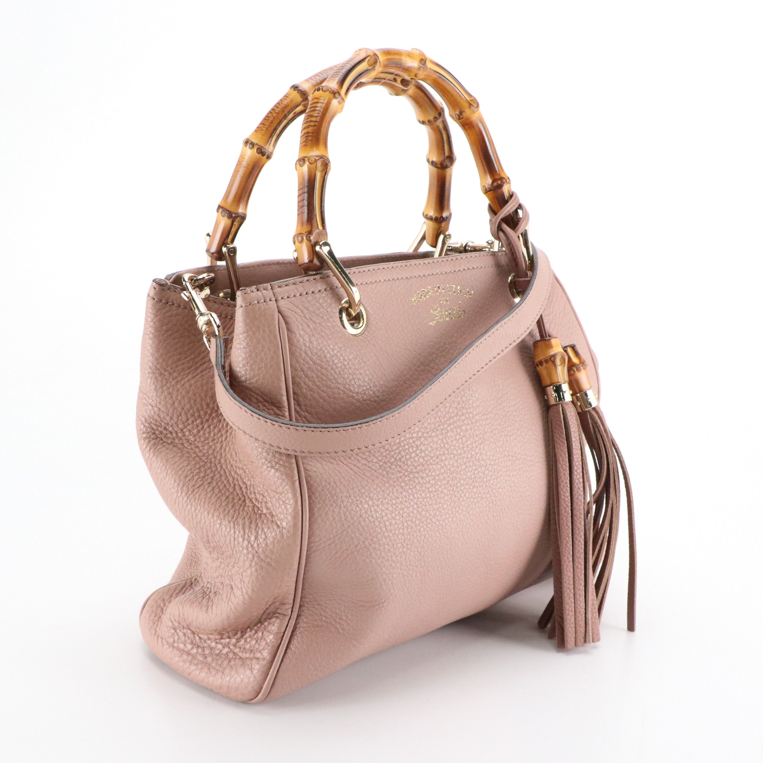 Gucci Bamboo Calfskin Grain Leather Two-Way Bag with Tassels