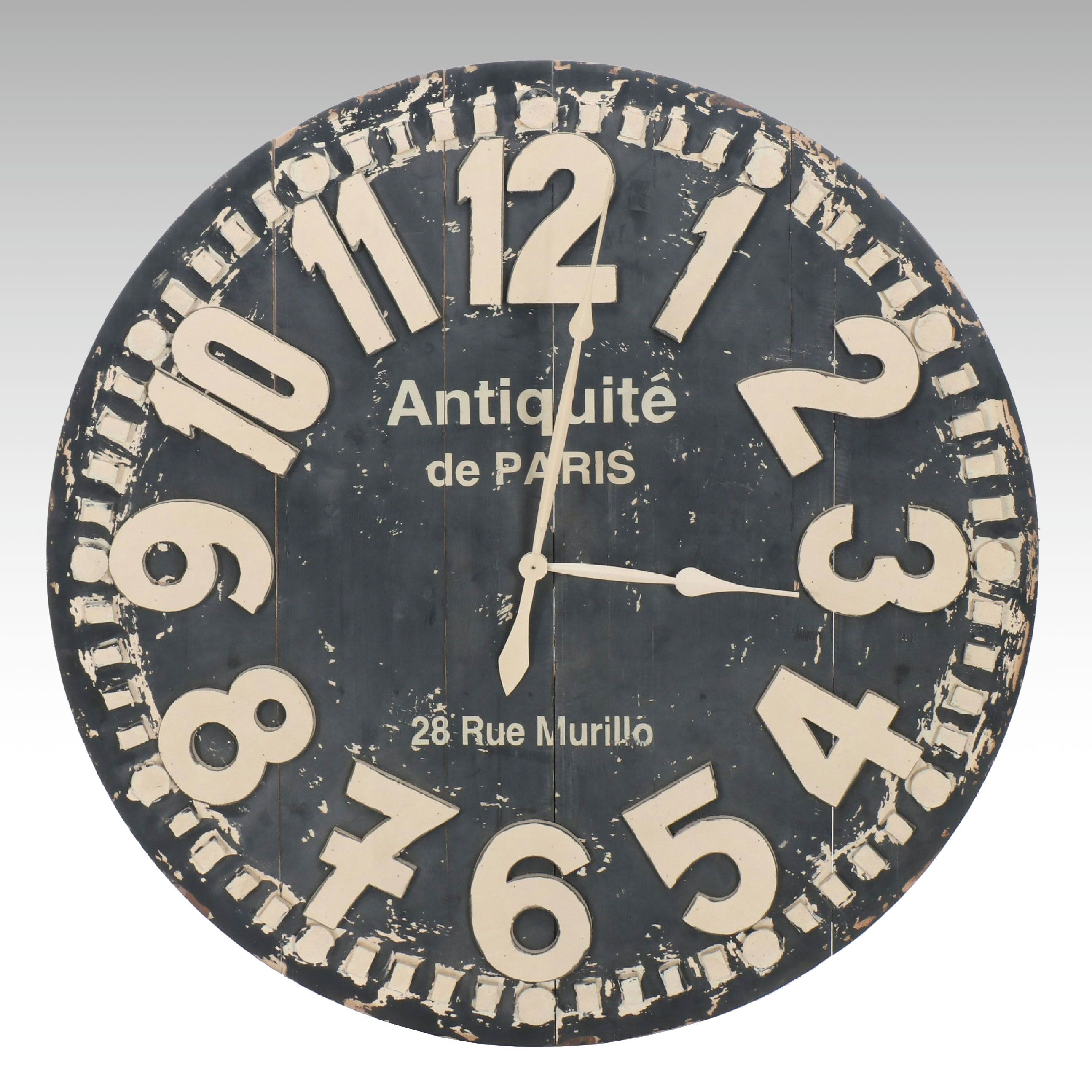 Distressed "Antiquité de Paris" Large Wooden Wall Clock
